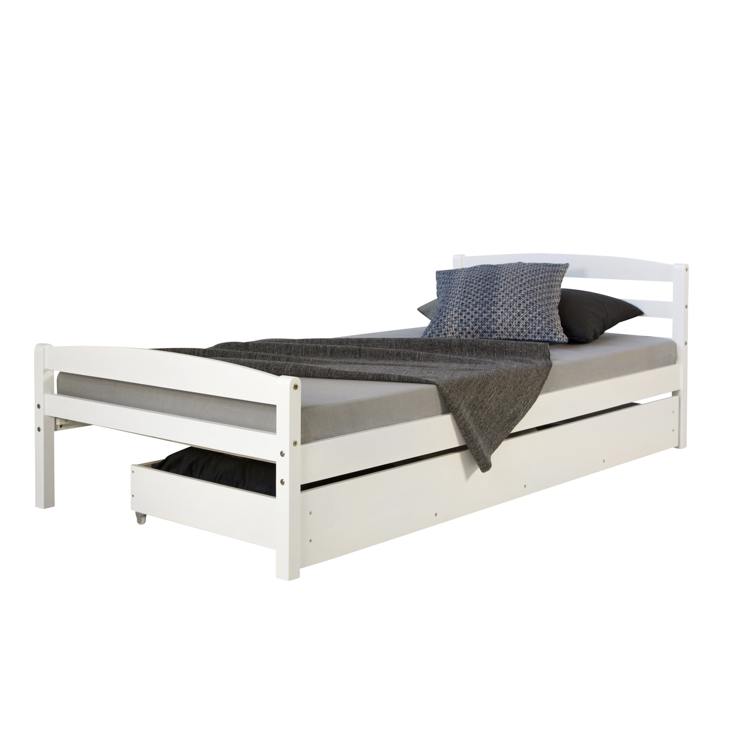 Wooden Bed 90x200 cm with drawer Youth Bed Single Bed Frame White