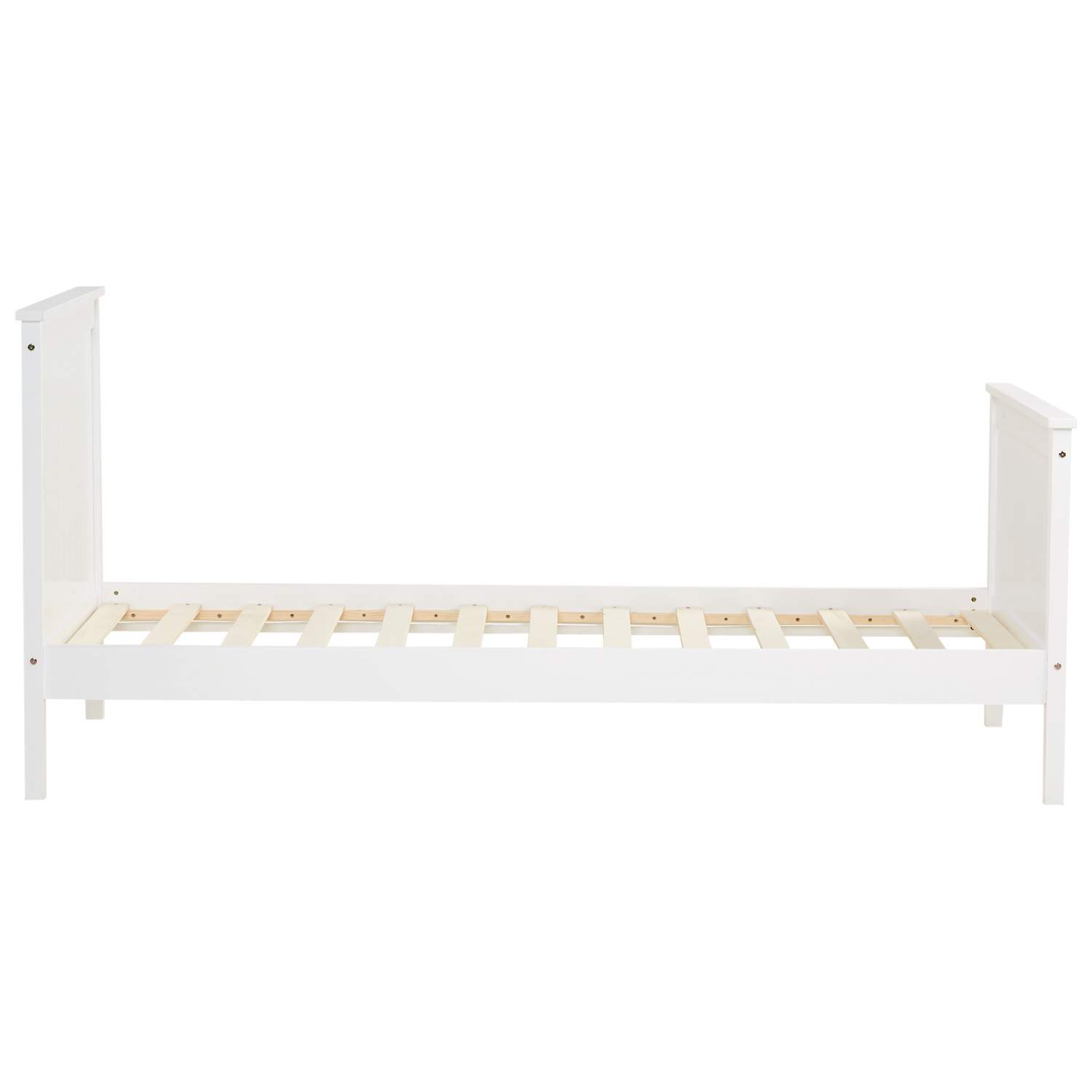 Wood Bed 90x200 cm White | Single Bed | with Slatted Frame | Country House Style | Kids Youth Guest Bedroom