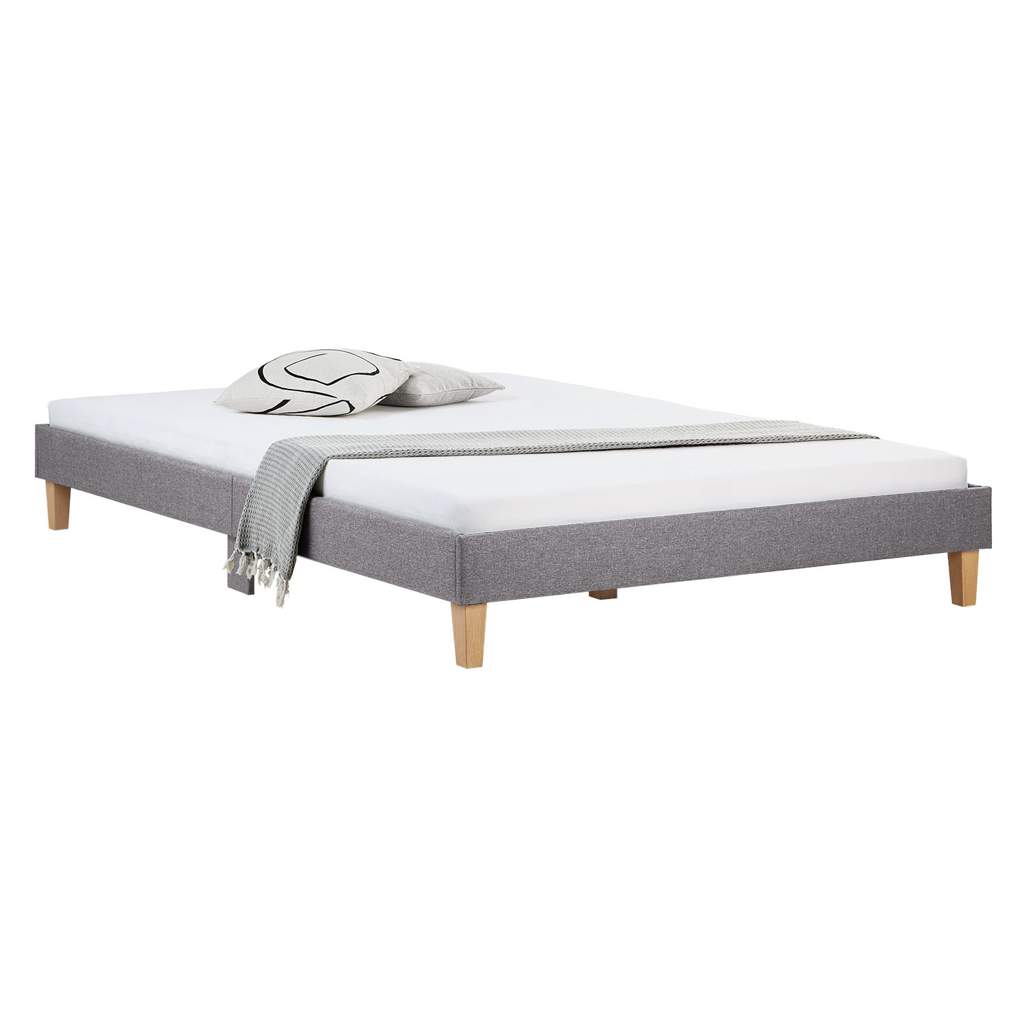 Upholstered Bed 160x200 cm Gray – Modern Futon Bed with Slatted Base | Minimalist Double Fabric Bed