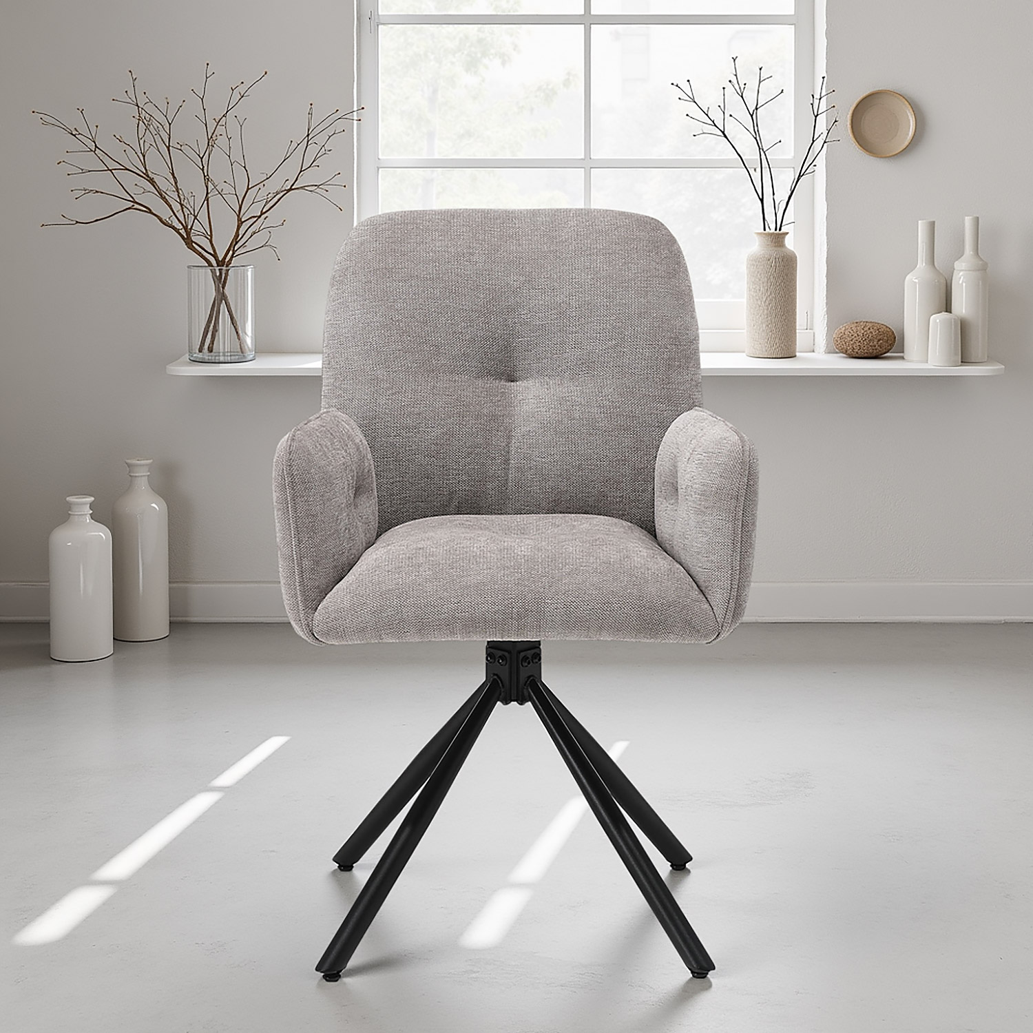 Upholstered Chair Fabric Grey | single | swivel | with Armrests | Kitchen Dining Room Office