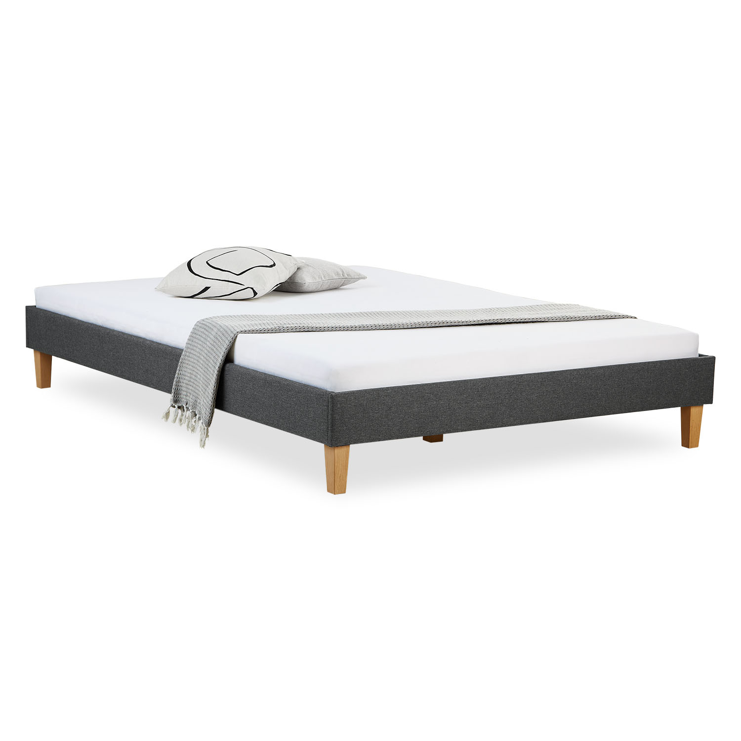 Upholstered bed 140x200 cm grey | futon bed | with slatted frame | double fabric bed frame