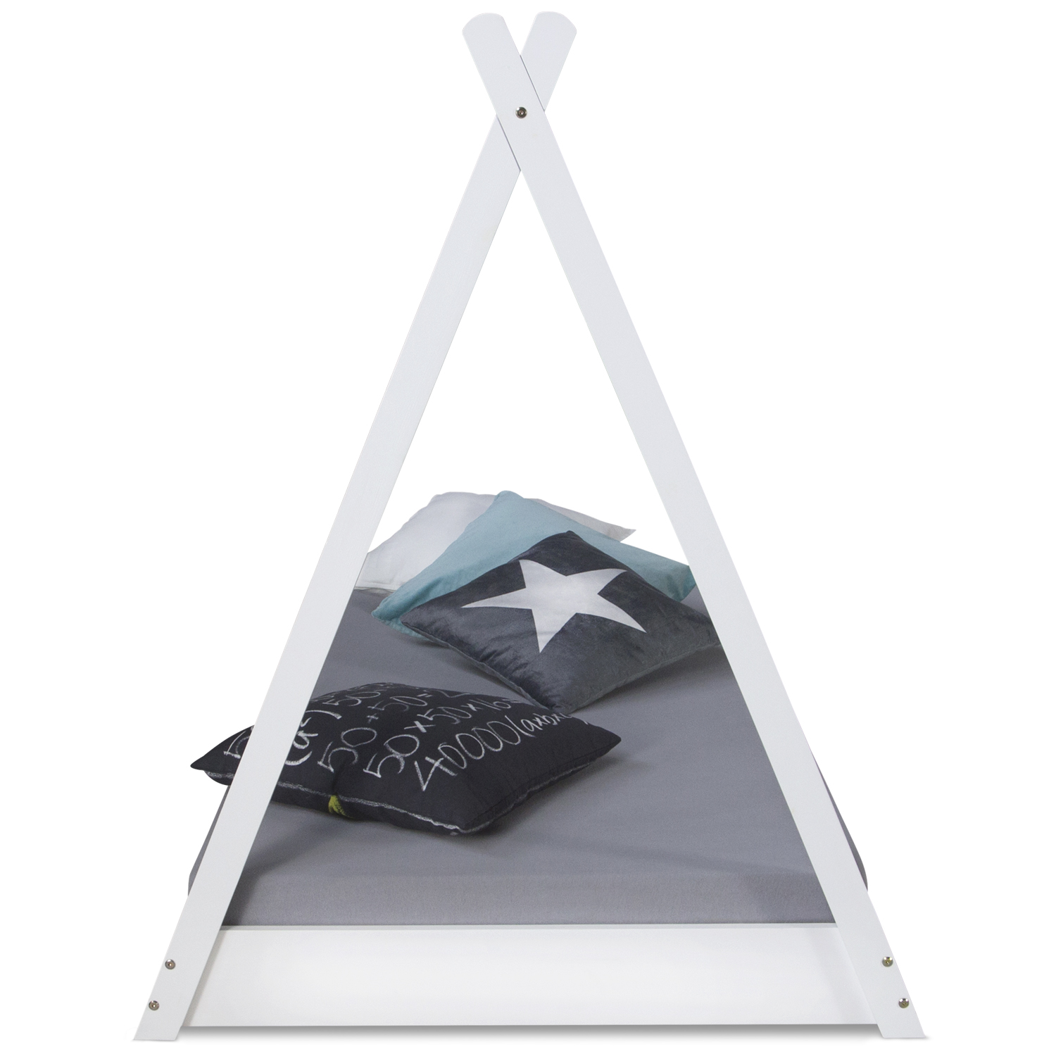 Children bed tipi with mattress tent bed 90x200 youth bed white grey canvas stars