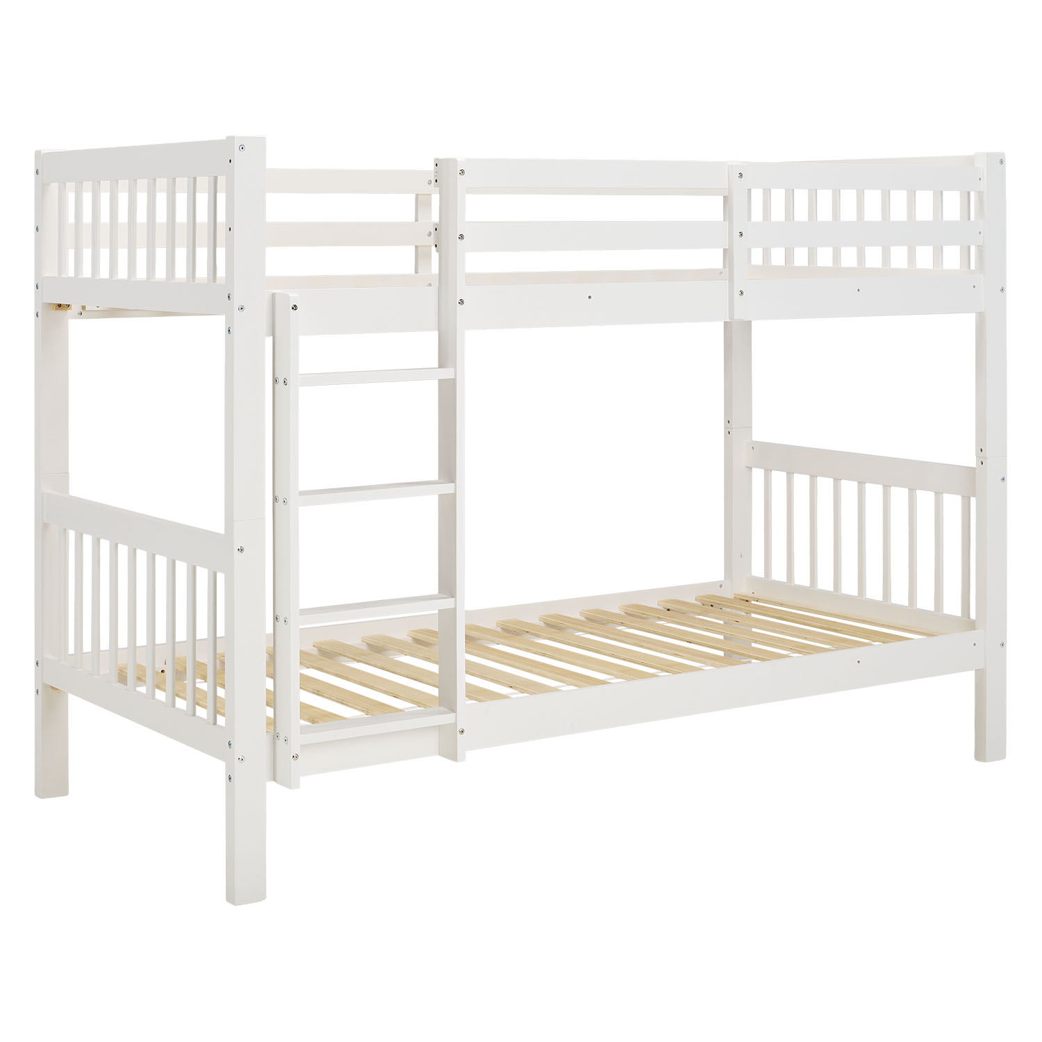 Bunk Bed 90x200 cm White | Kids Bed with Mattress | Fall Protection | Convertible | Massif pine wood