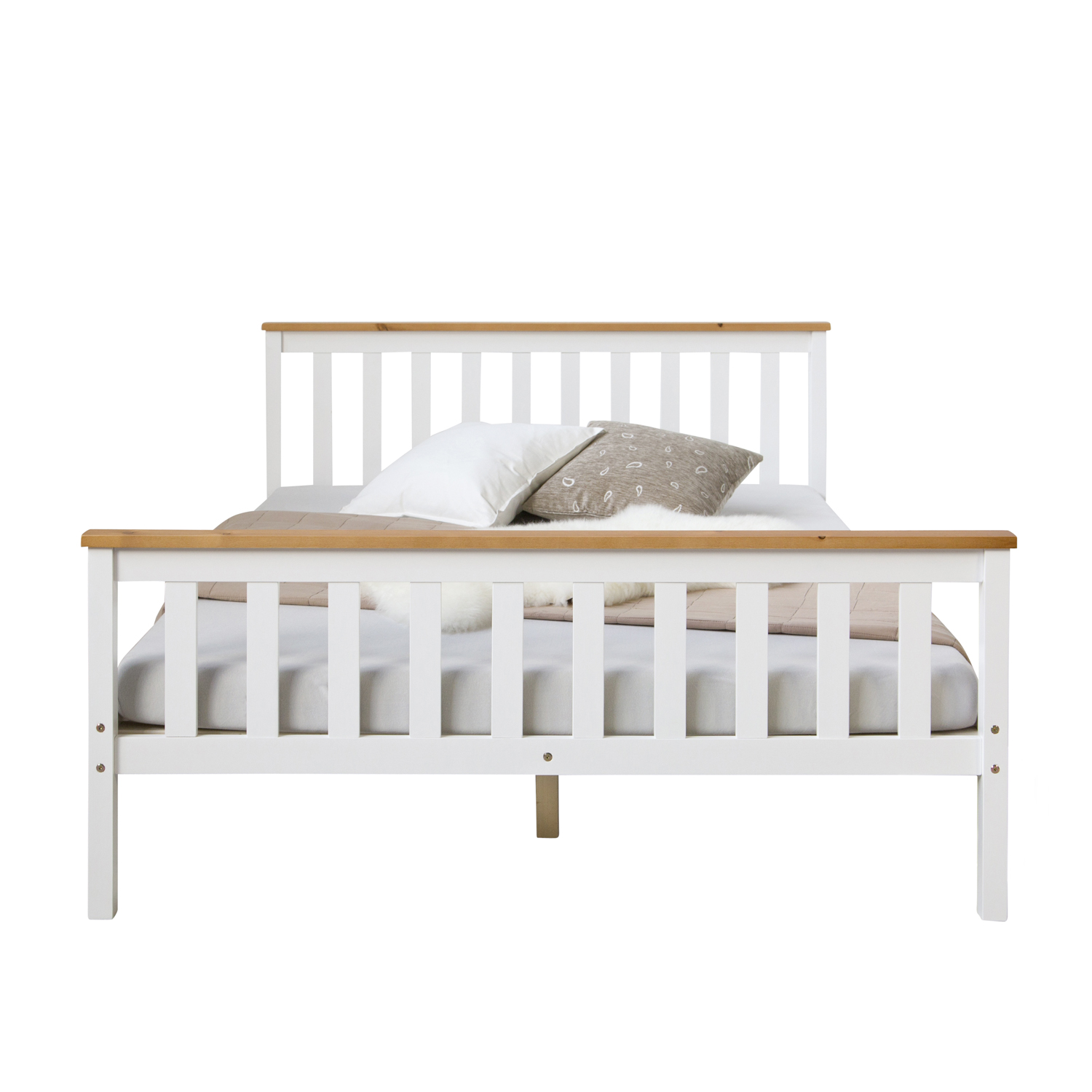 Wood Bed 140x200 cm White Natural | Double Bed | with Slatted Frame | Scandinavian Style | Kids Youth Guest Bedroom