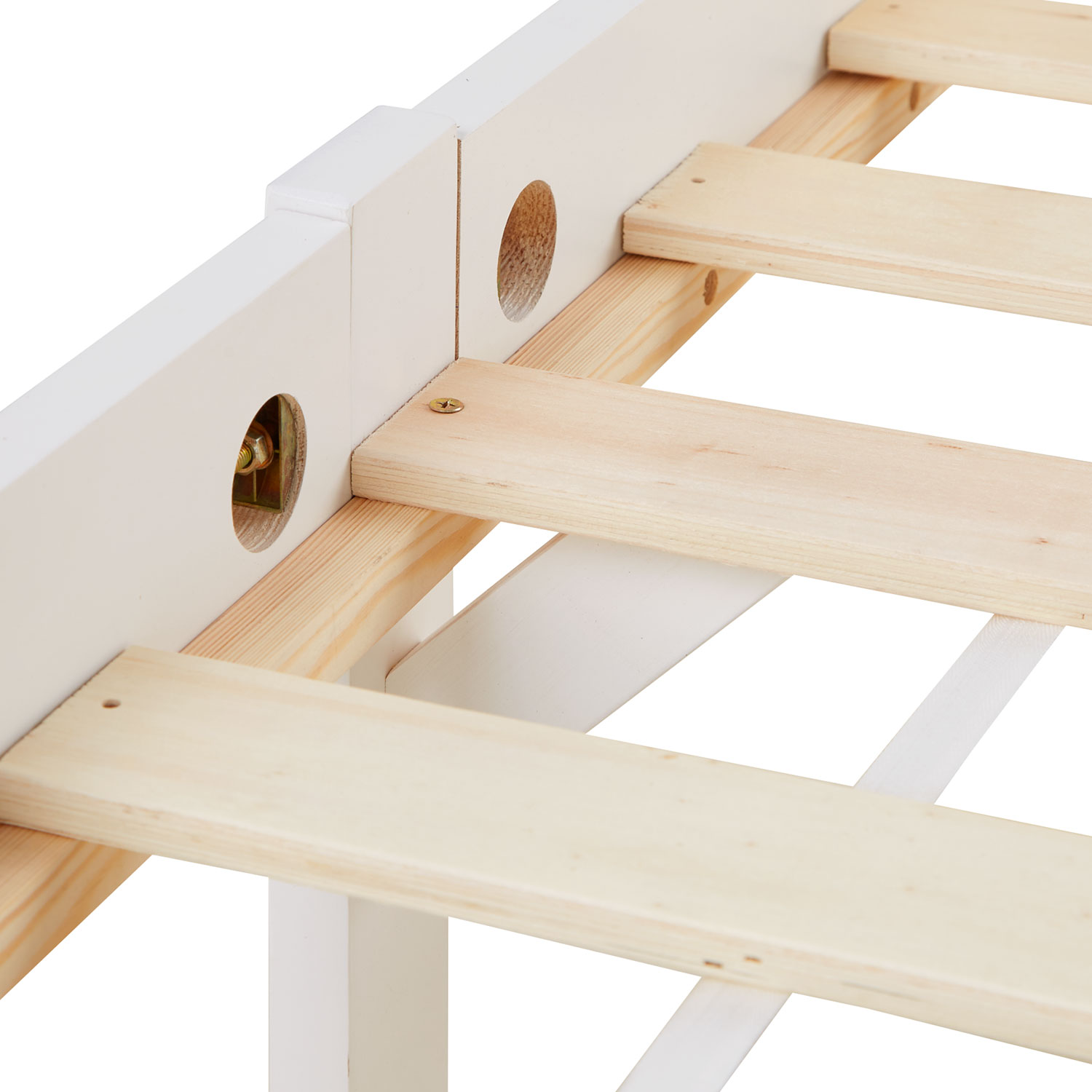 Wooden Bed 90x200 cm White/Natural – Single Bed in Scandinavian Style, Includes Slatted Base