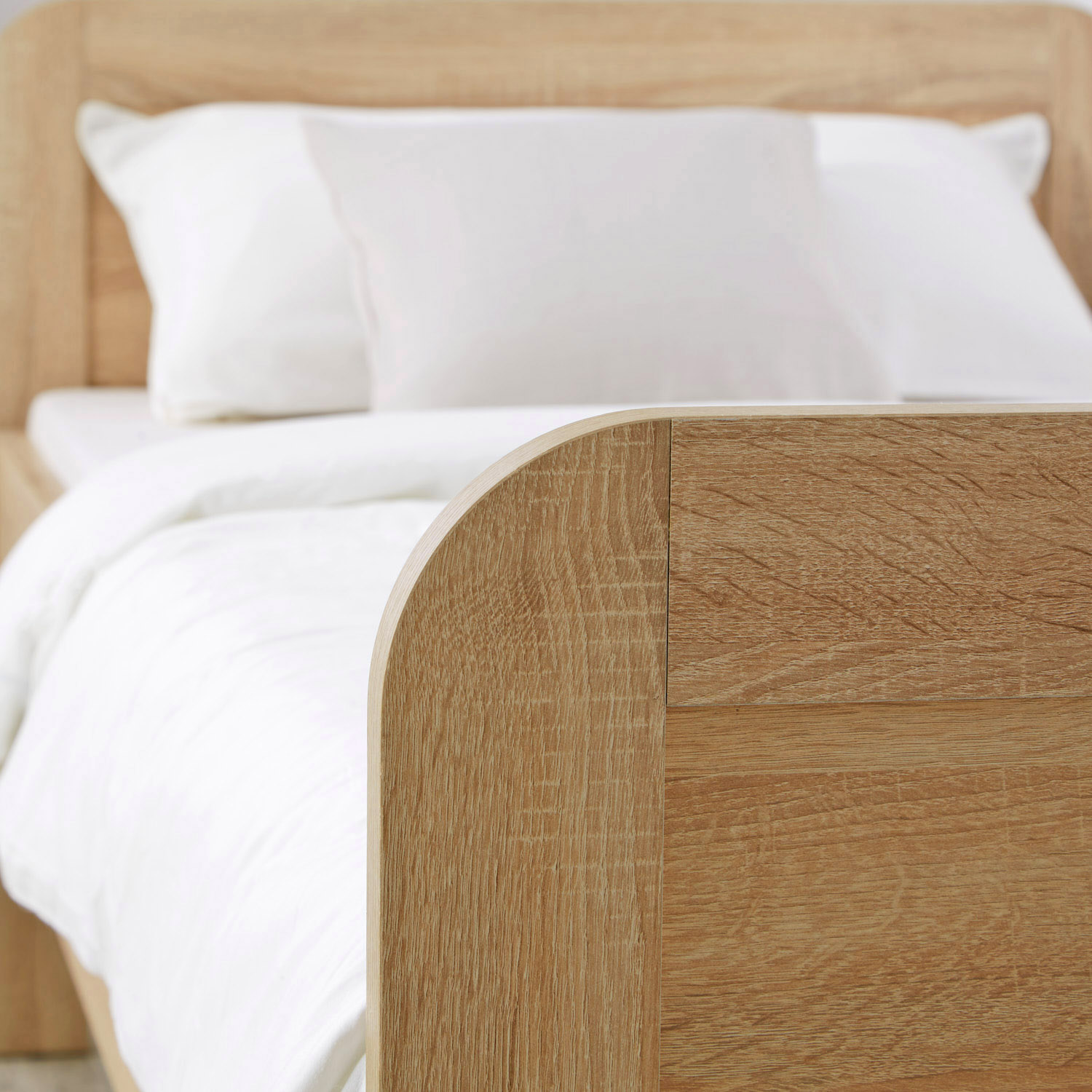 Lit confortable 90x200 Lit pour Seniors Hauteur réglable Lit en bois Chêne  Lit simple Cadre de lit