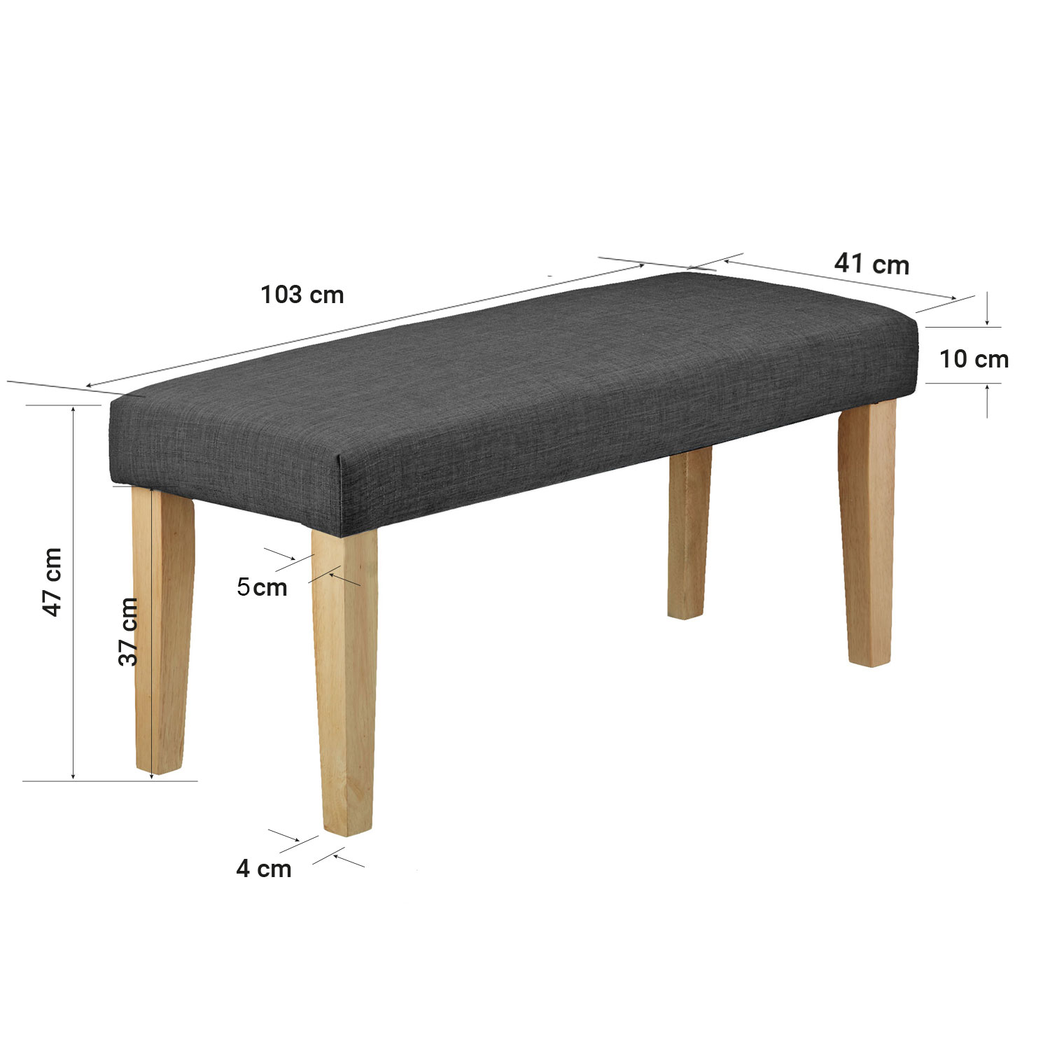 Upholstered Bench Dark Grey Seat Bench Side Bench Stool Seating 103 cm