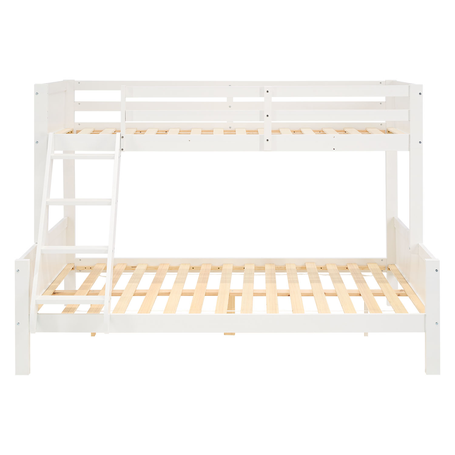 Children´s Bed Bunk Bed 90x200 and 140x200 High Sleeper Cot White Wood with Slats 2 Matresses