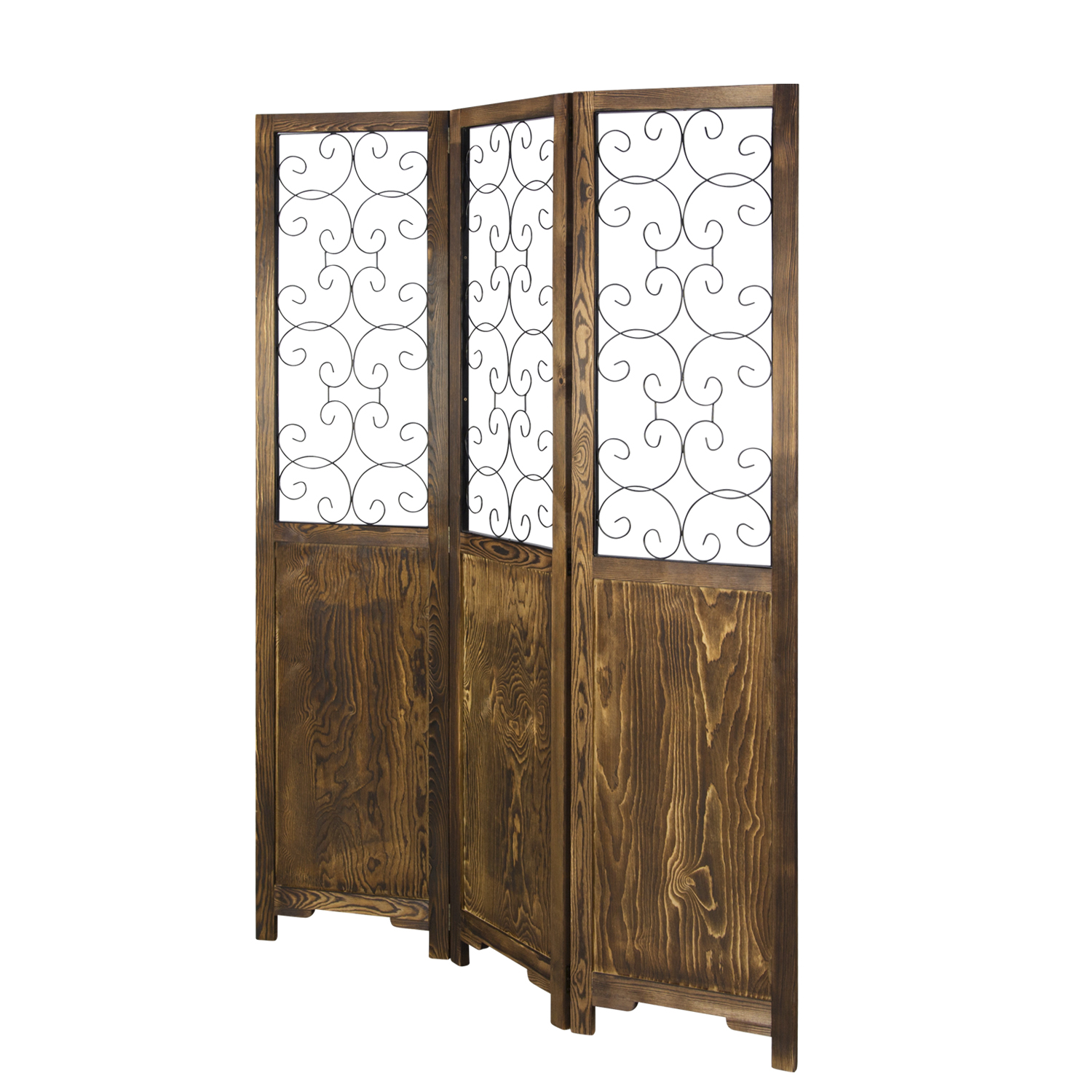 Paravent Brown with Decorations | 3-panel | Wood | Room Divider Partition Privacy Screen