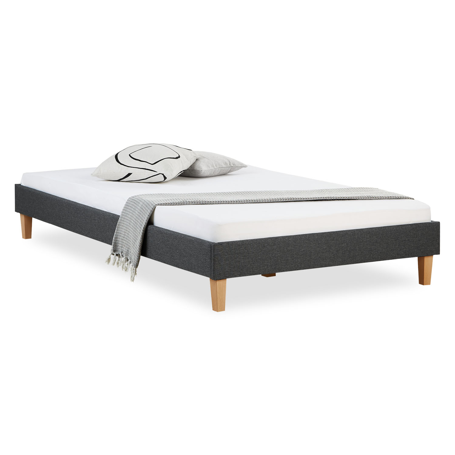 Upholstered Bed Frame Double Bed 120 x 200 cm Grey Futon Bed Platform Bed Fabric