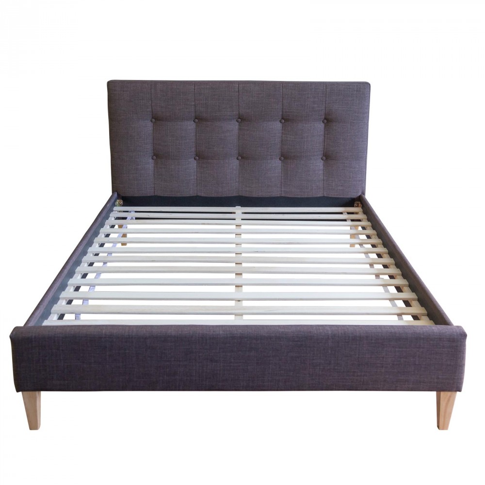 Upholstered bed 140x200 cm brown | futon bed | with slatted frame | double fabric bed frame