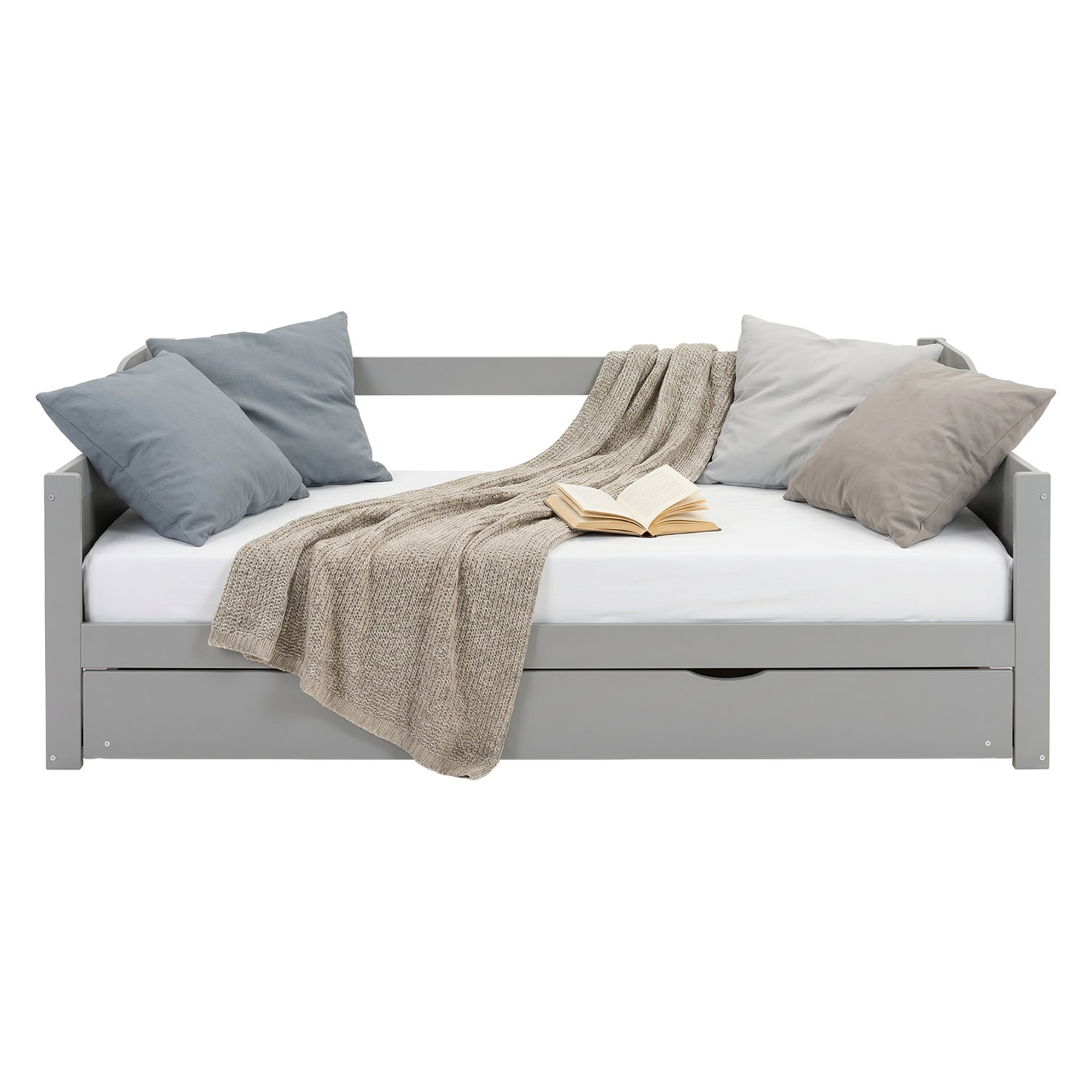 Wood Bed 90x200 cm Grey | Extendable | Cabin Bed | with Mattress | Kids Youth Guest Bedroom
