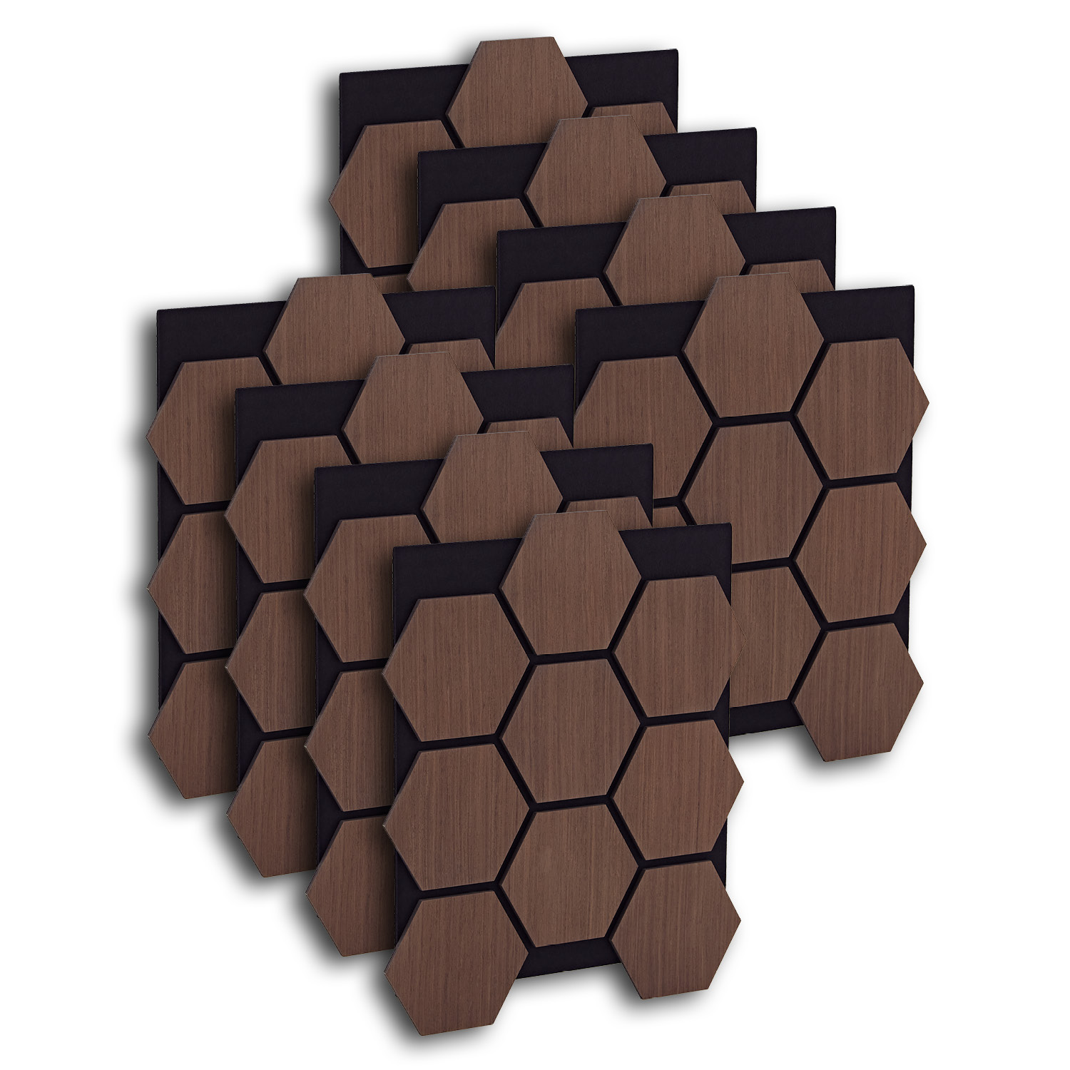 Acoustic Panels Wall Panels Hexagon Honeycomb 76 x 62 cm Brown Walnut | Wood | 8-piece Set | 3D