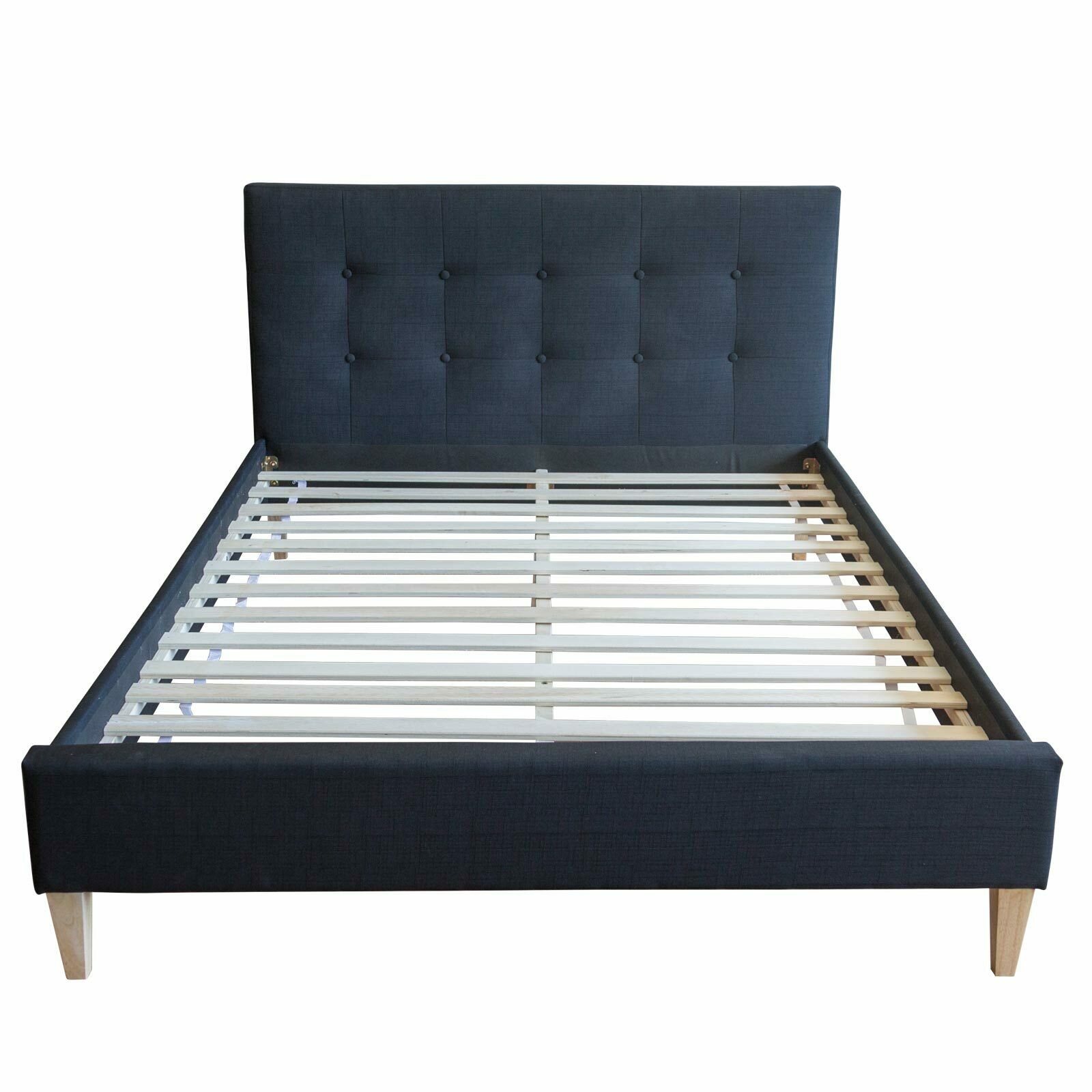 Upholstered bed 140x200 cm black | with slatted frame | double fabric bed frame
