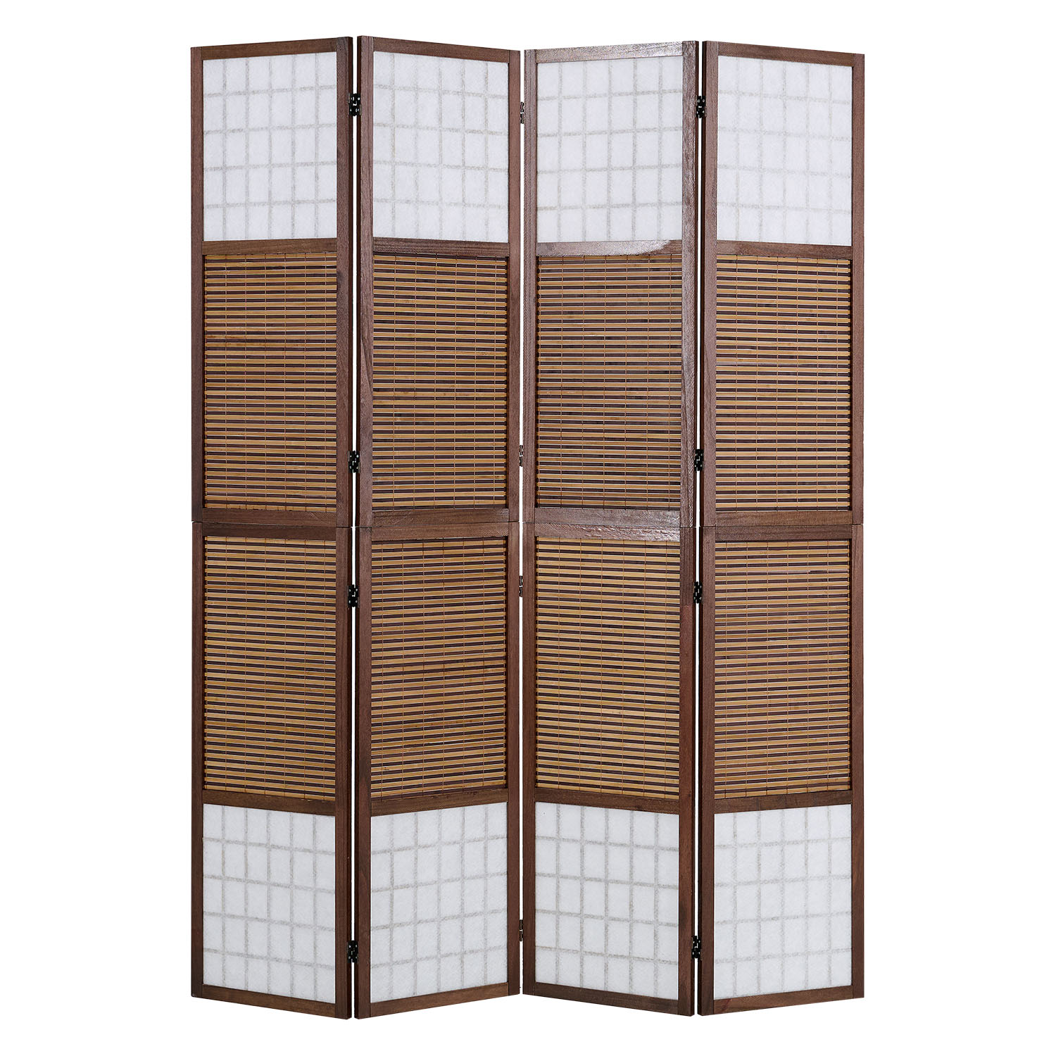 Paravent Brown Bamboo Shoji Rice Paper White Height 200 cm | 4-panel | Wood | Room Divider Partition Privacy Screen