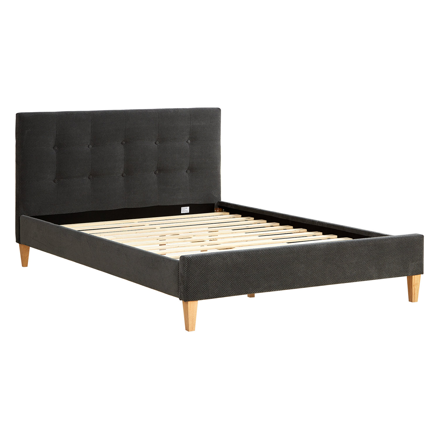 Upholstered bed 140x200 cm grey anthracite velvet | with slatted frame | with mattress | double fabric bed frame