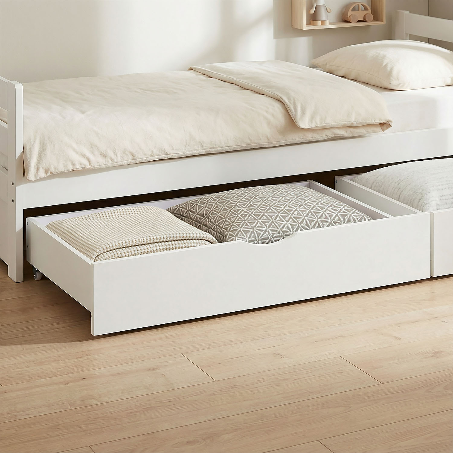 Set of 2 White Underbed Drawers on Wheels – Wooden Storage Solution