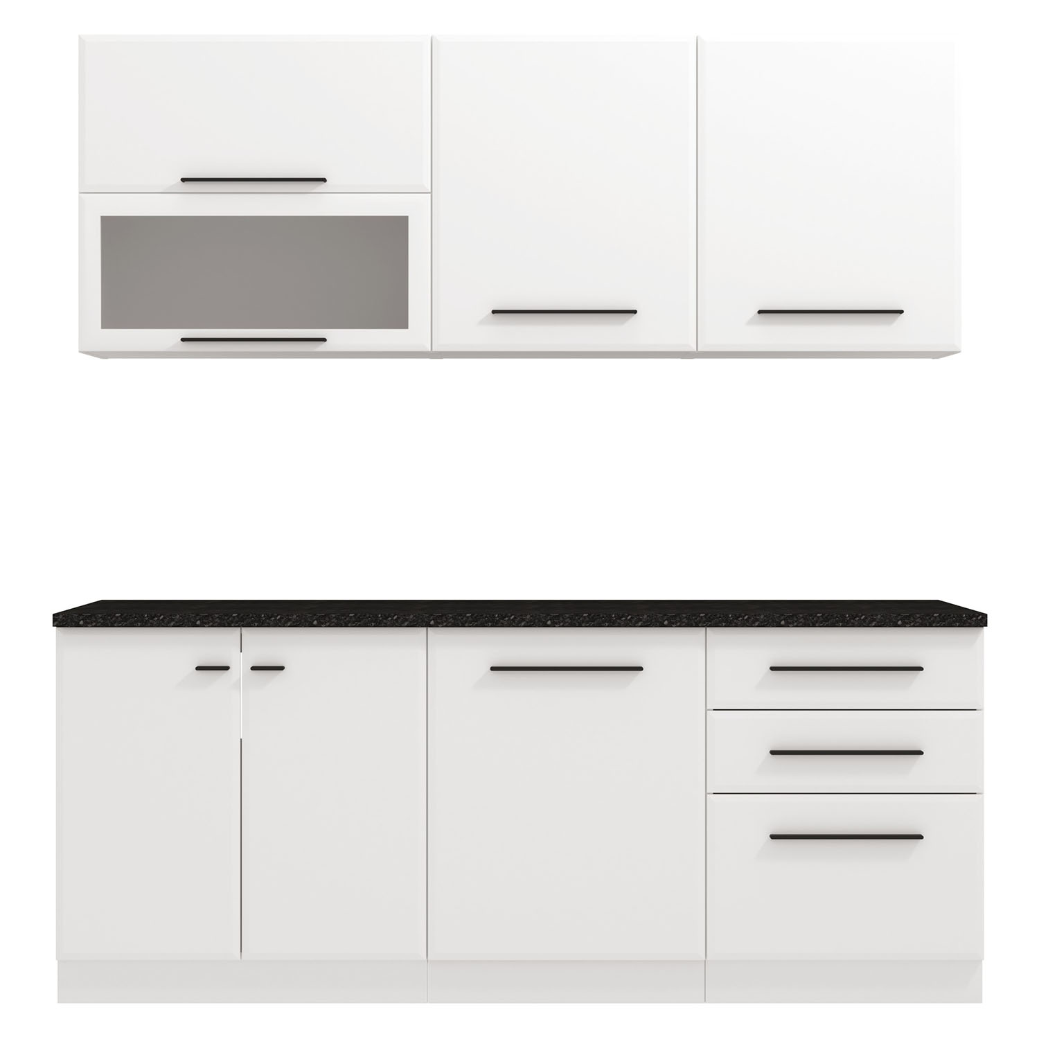 200 cm White Kitchen Unit – Modern Kitchen Unit Without Appliances, Featuring Storage Space