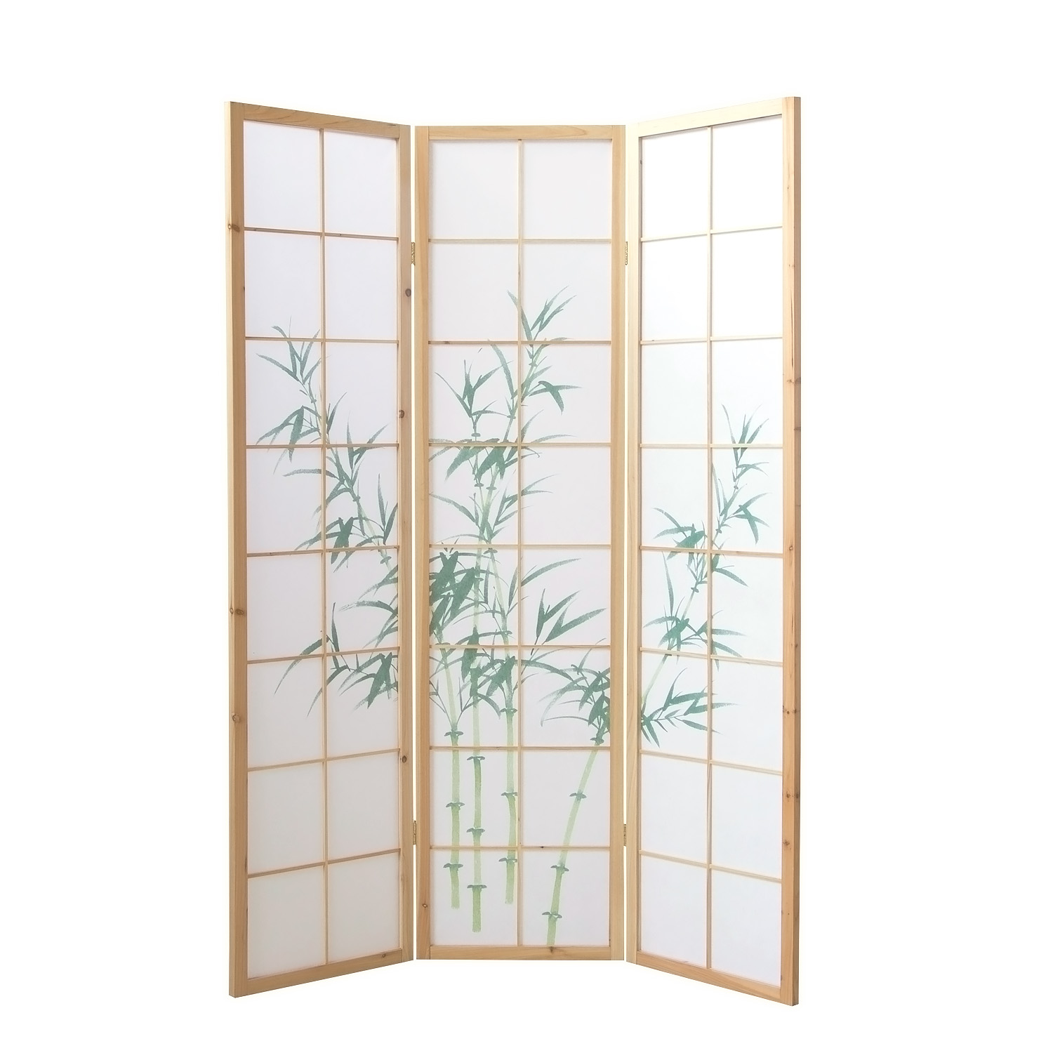 3-Panel Natural Screen – Shoji Room Divider with Bamboo Motif, Made of Wood and Rice Paper