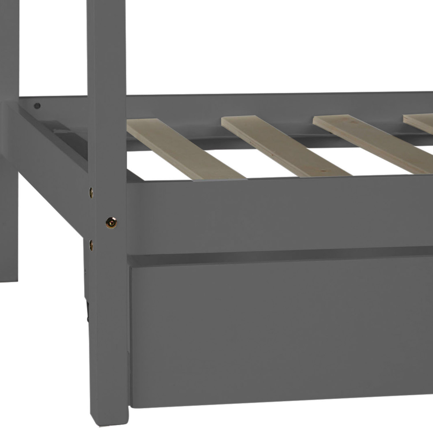 Children's Bed 90x200 cm Gray | House Bed with Drawers | Single Bed | with Slatted Frame | Wood