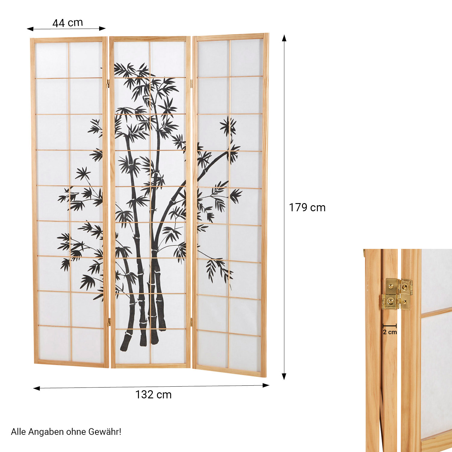 Paravent Natural Bamboo Pattern Print | 3-panel | Wood | Room Divider Partition Privacy Screen