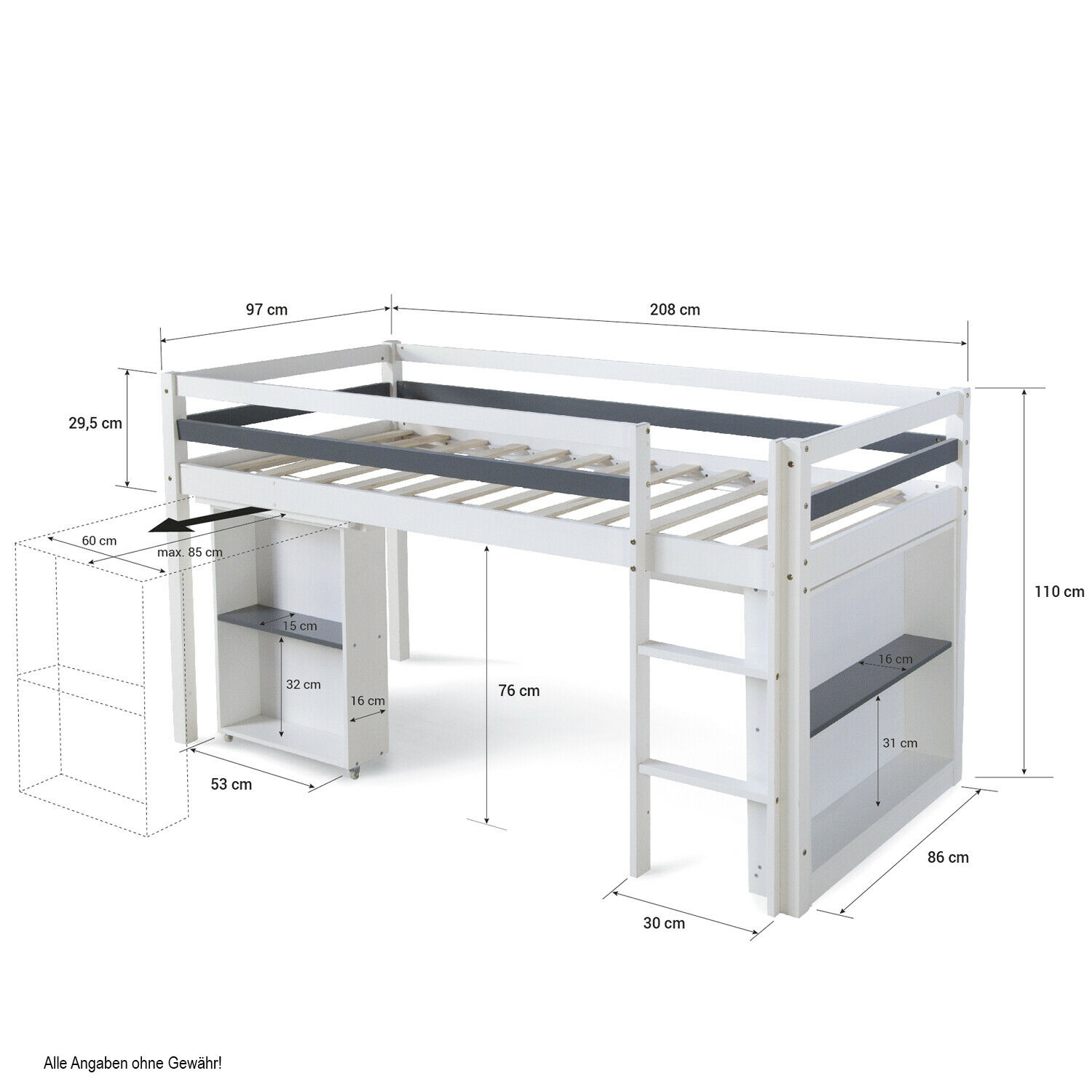Loft Bed Kids 90x200 cm White with Desk | with Shelf | with Slatted Frame Loft Bed Kids 90x200 cm White with Desk | with Shelf | with Slatted Frame