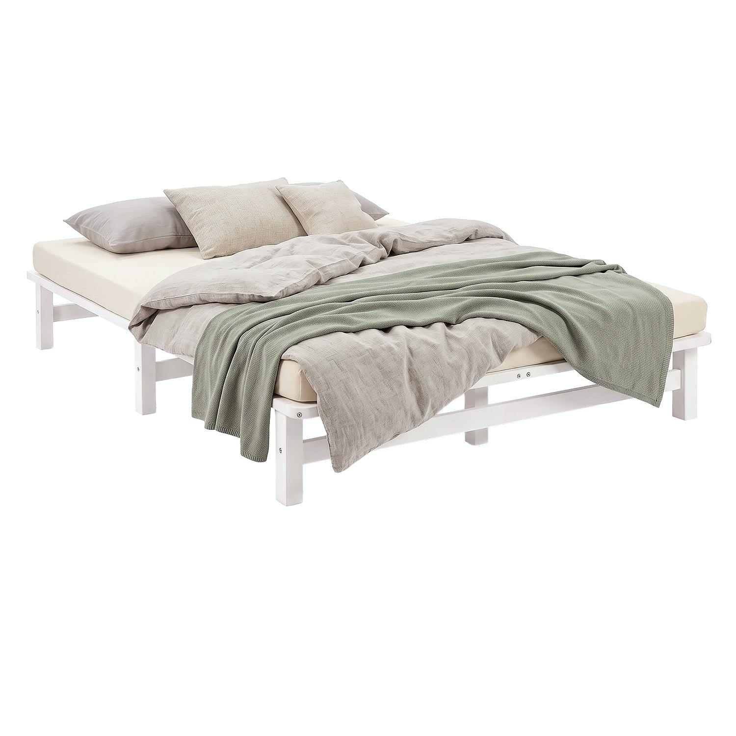 Pallet Bed 140x200 cm White with Slatted Base – Solid Wood Double Bed in a Modern Design