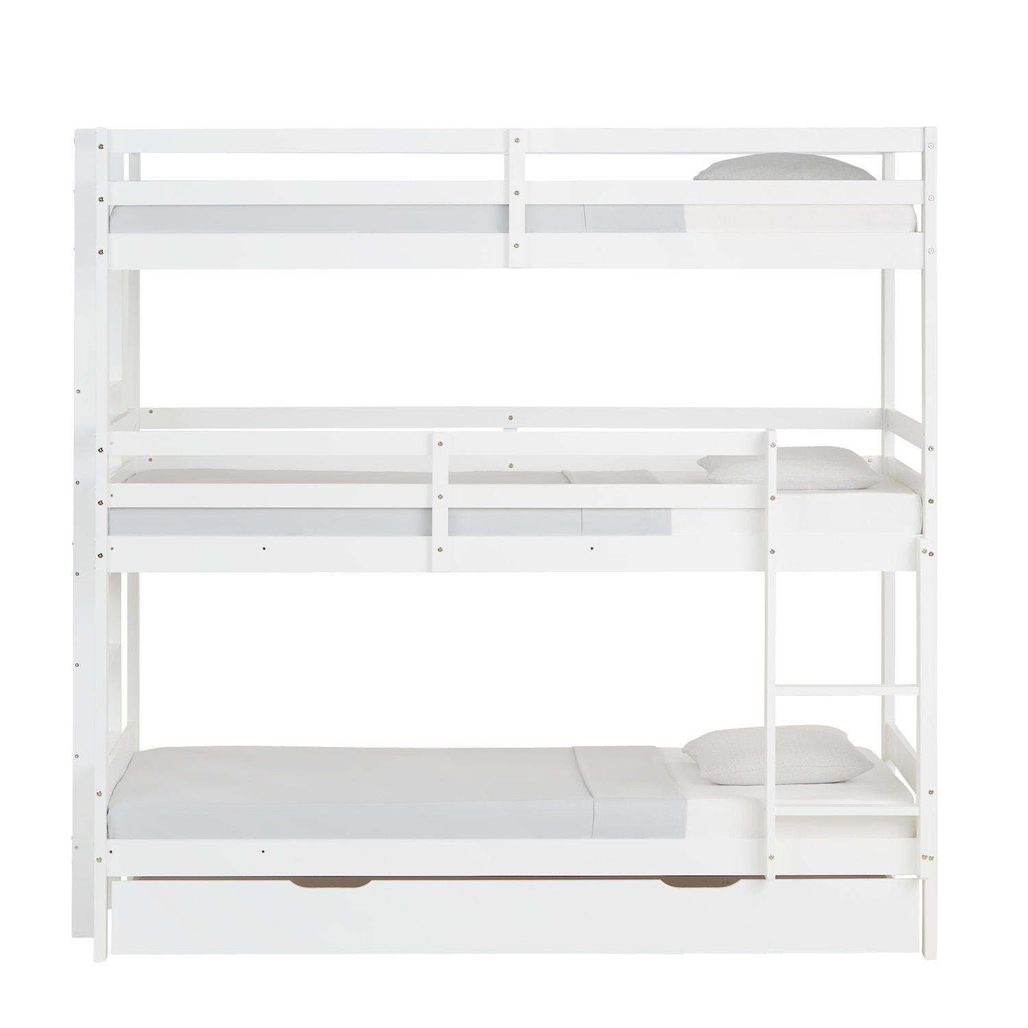 Triple Bunk Bed 90x200 with Mattresses Children´s Bed High Sleeper Cot White Wood Loft Bed Kids Bed