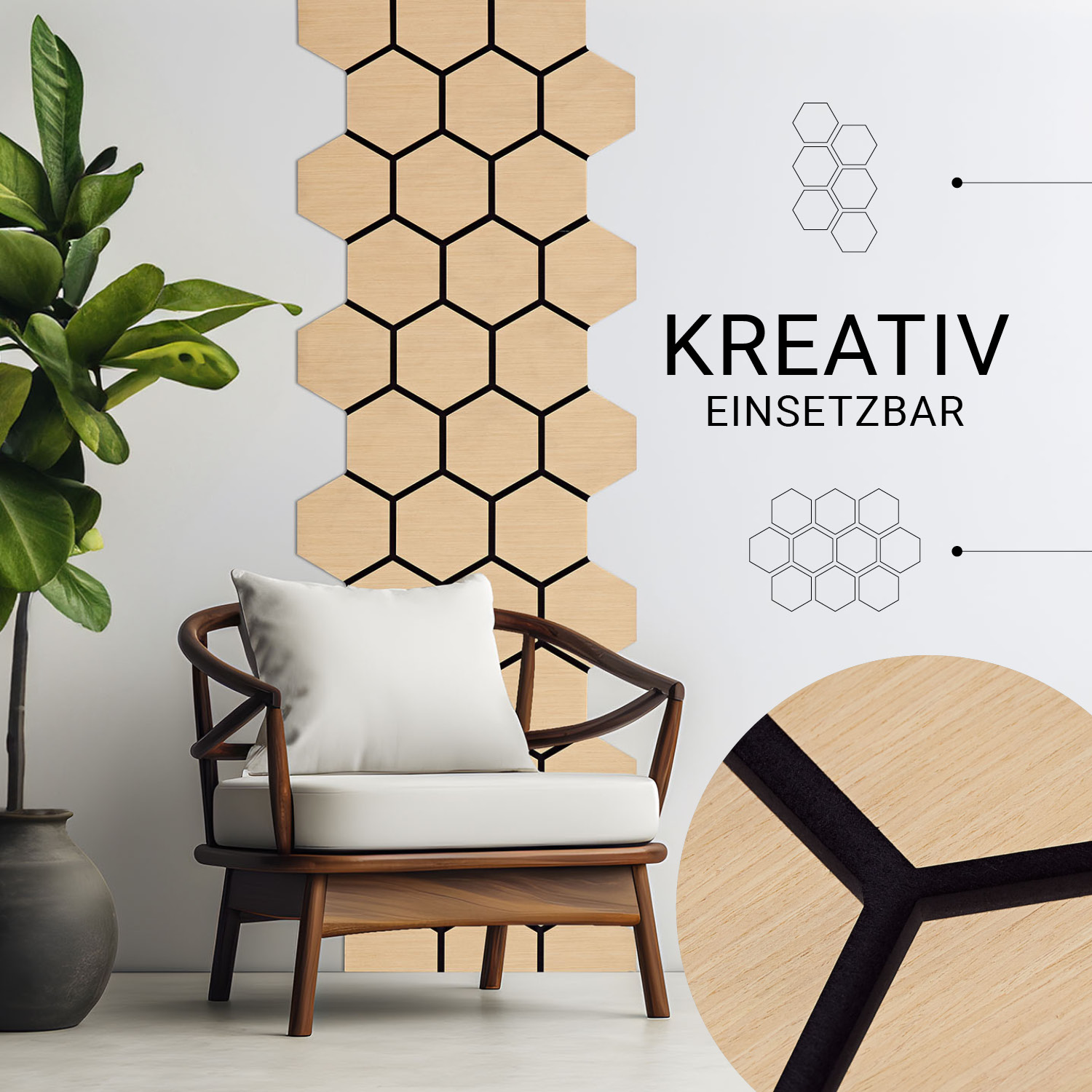 Acoustic Panels Wall Panels Hexagon Honeycomb 76 x 62 cm Natural Oak | Wood | 8-piece Set | 3D