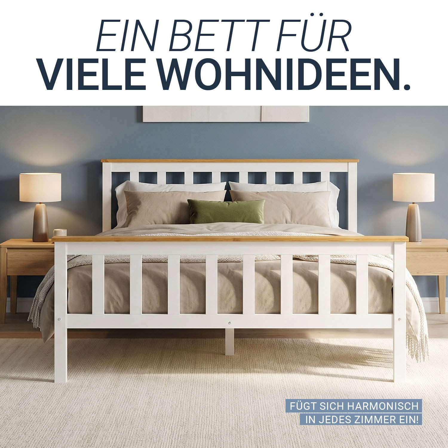 Wooden Bed 140x200 cm Natural White | Double Bed | With Slatted Base | Scandinavian Style | Children's, Teen, or Guest Bedroom