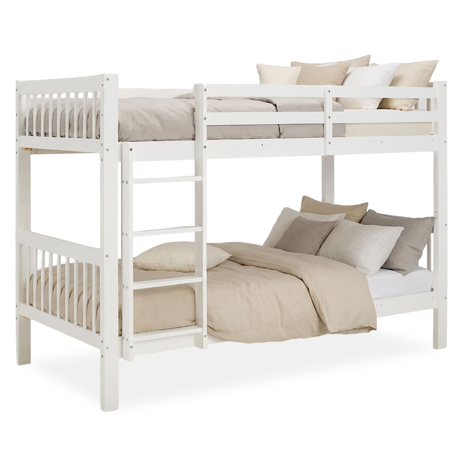 Bunk Bed 90x200 cm White | Kids Bed with Mattress | Fall Protection | Convertible | Massif pine wood