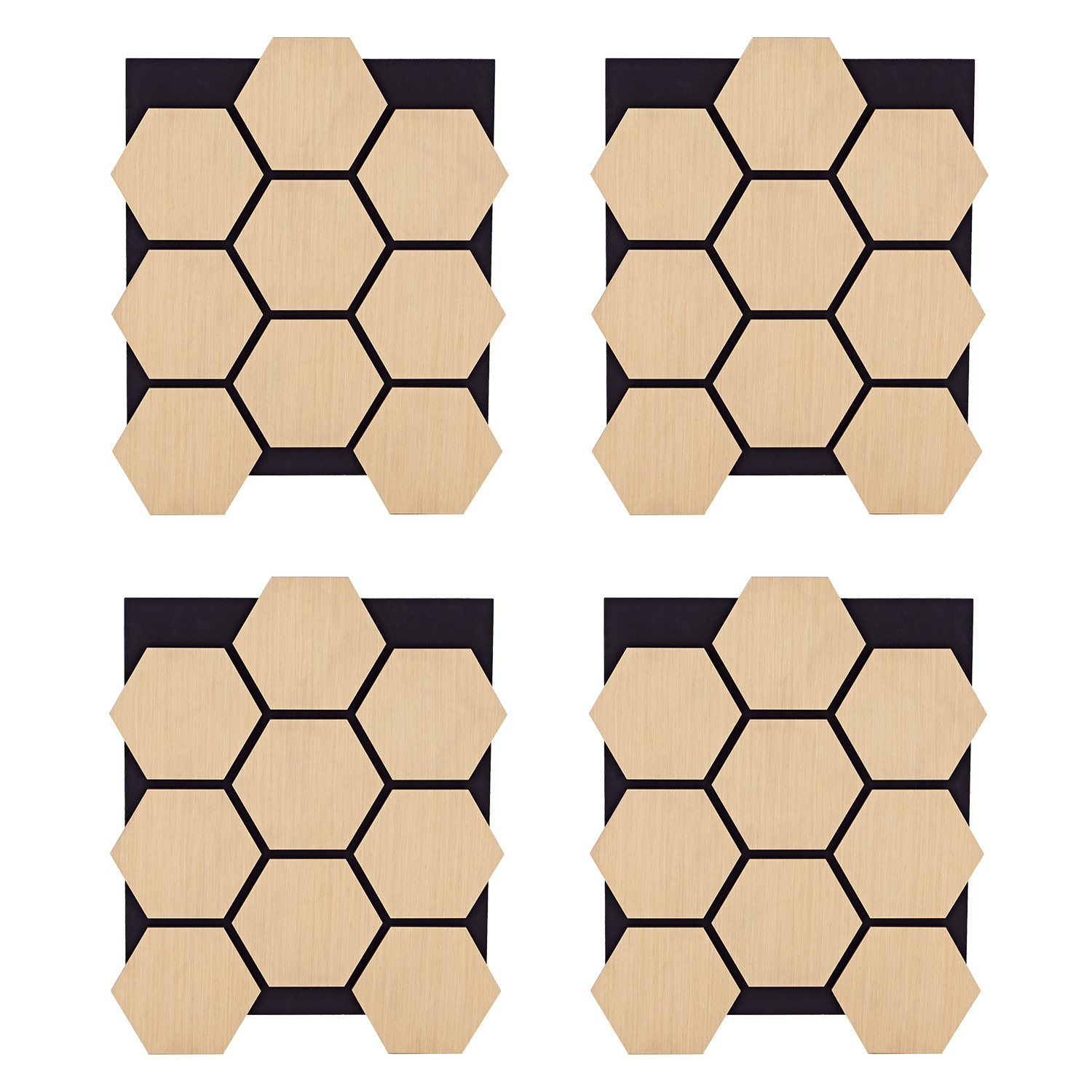 Acoustic Panels Wall Panels Hexagon Honeycomb 76 x 62 cm Natural Oak | Wood | 4-piece Set | 3D