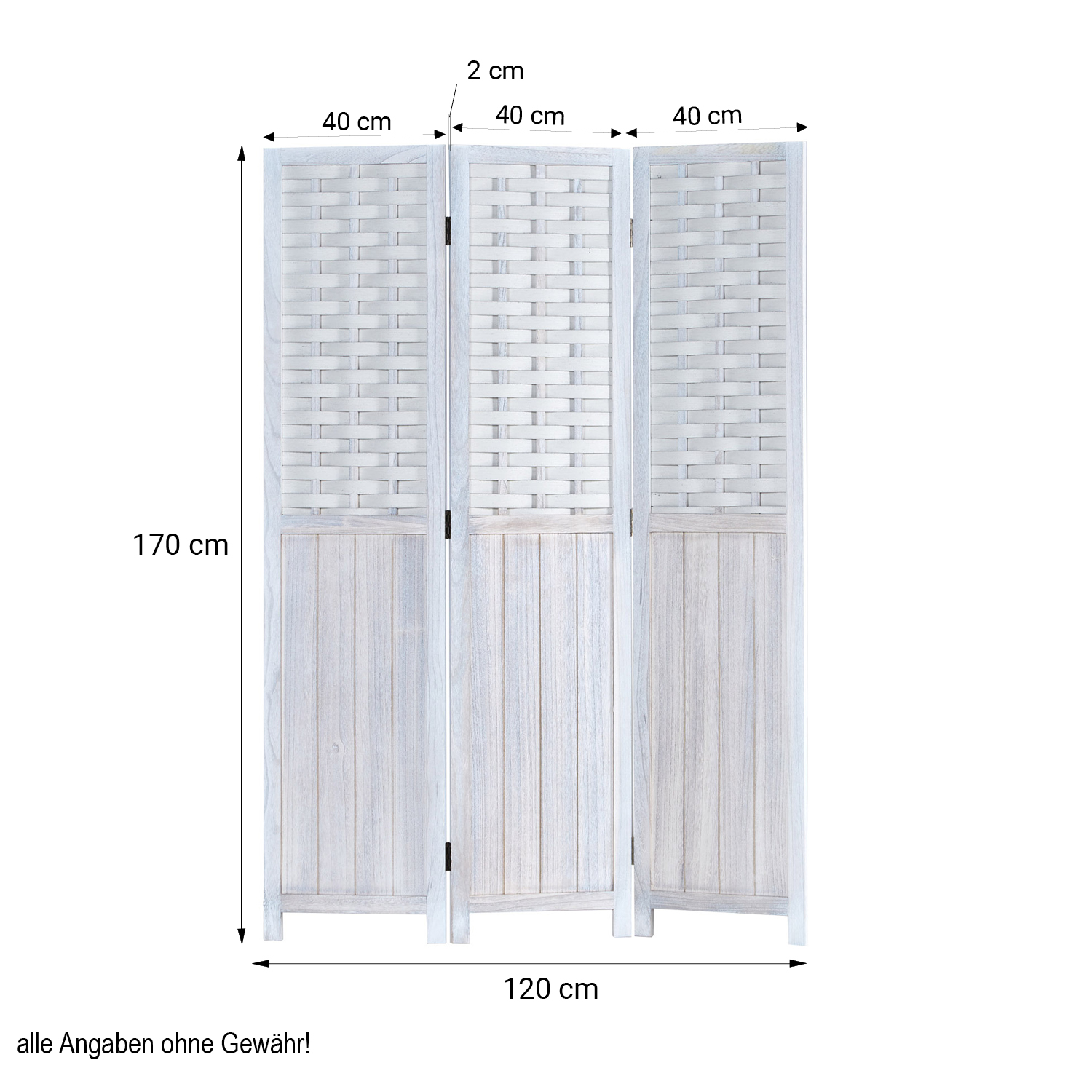 Paravent White Rattan-Style | 3-panel | Wood | Room Divider Partition Privacy Screen