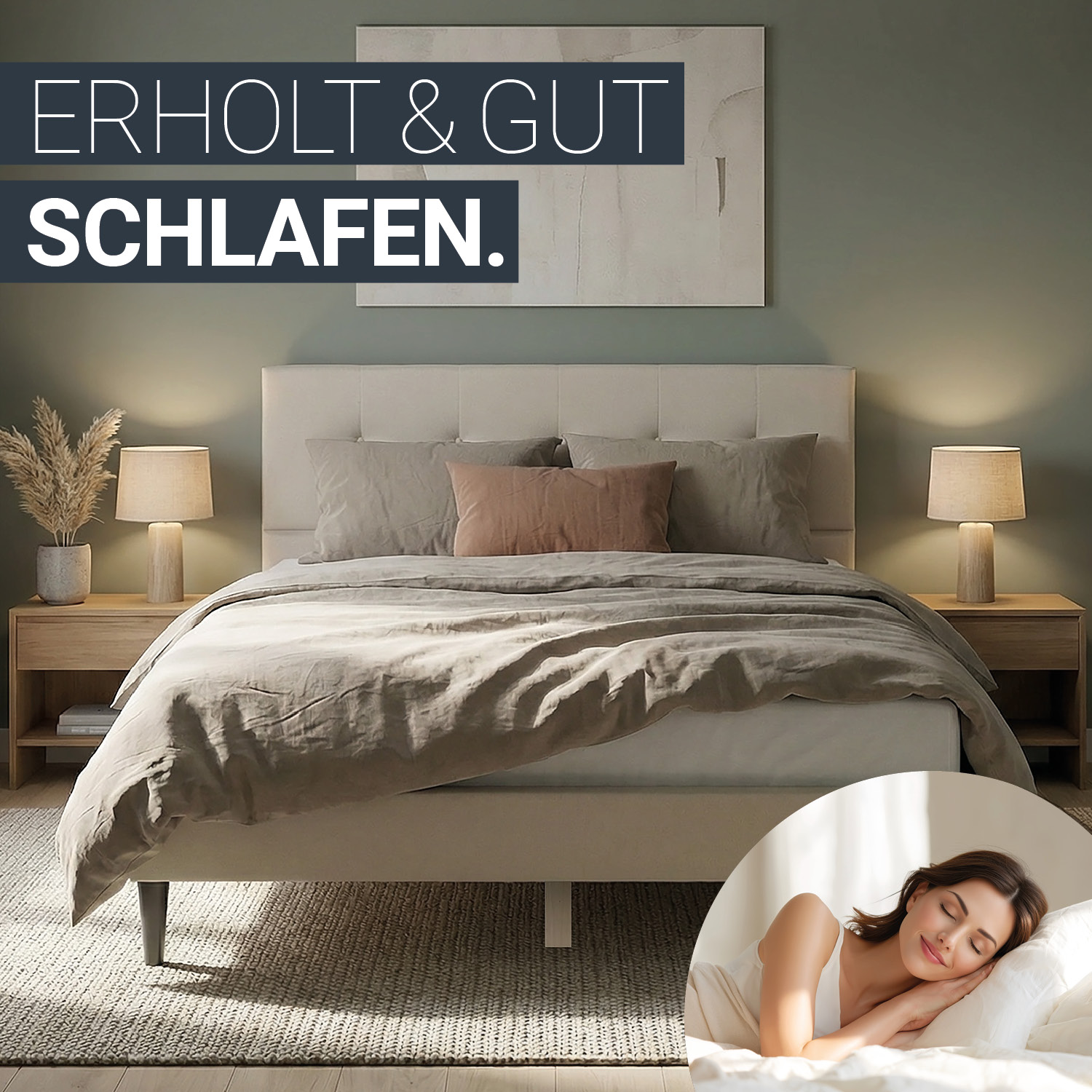 Upholstered bed 140x200 cm beige | with slatted frame | double fabric bed frame