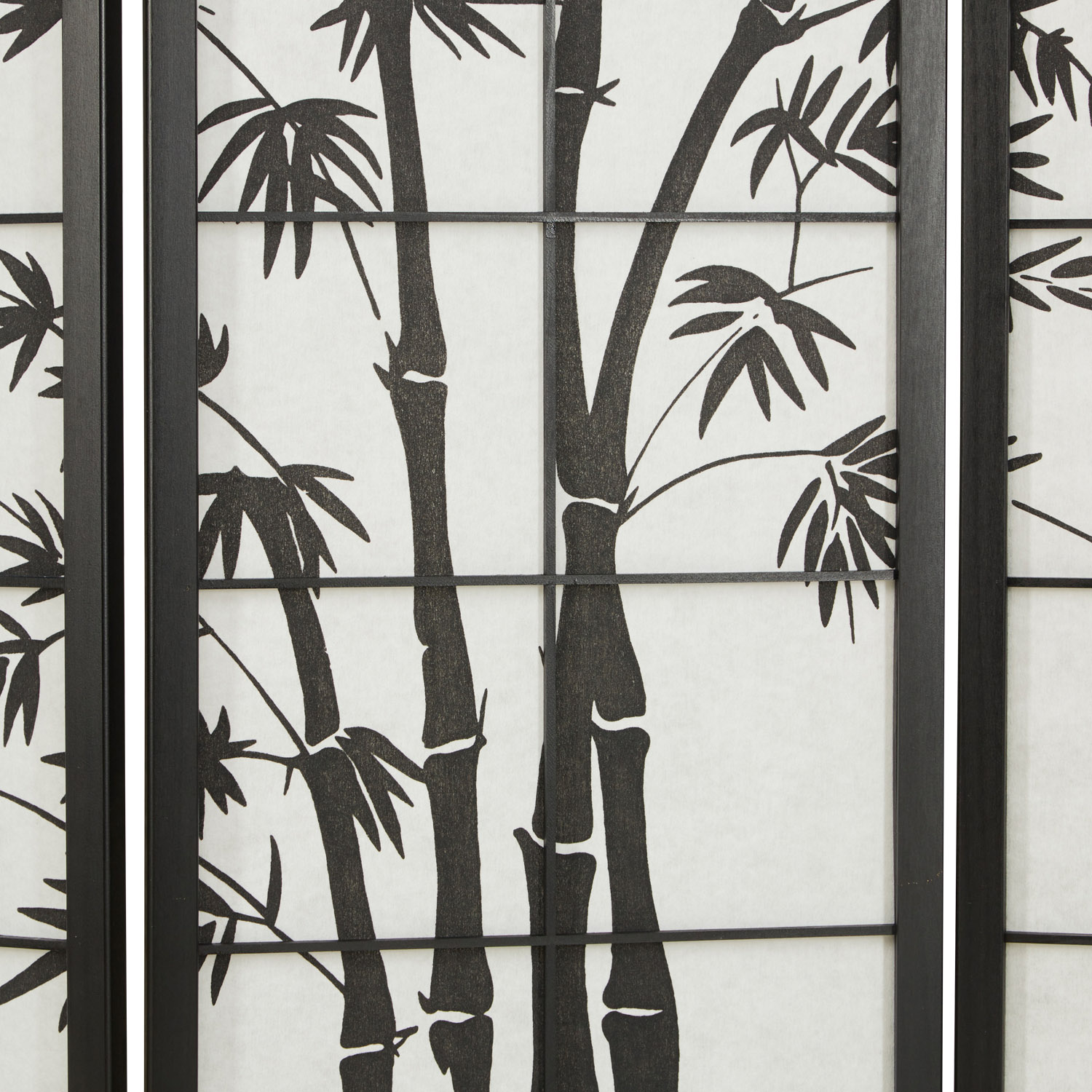 Paravent Black Bamboo Pattern Print | 3-panel | Wood | Room Divider Partition Privacy Screen