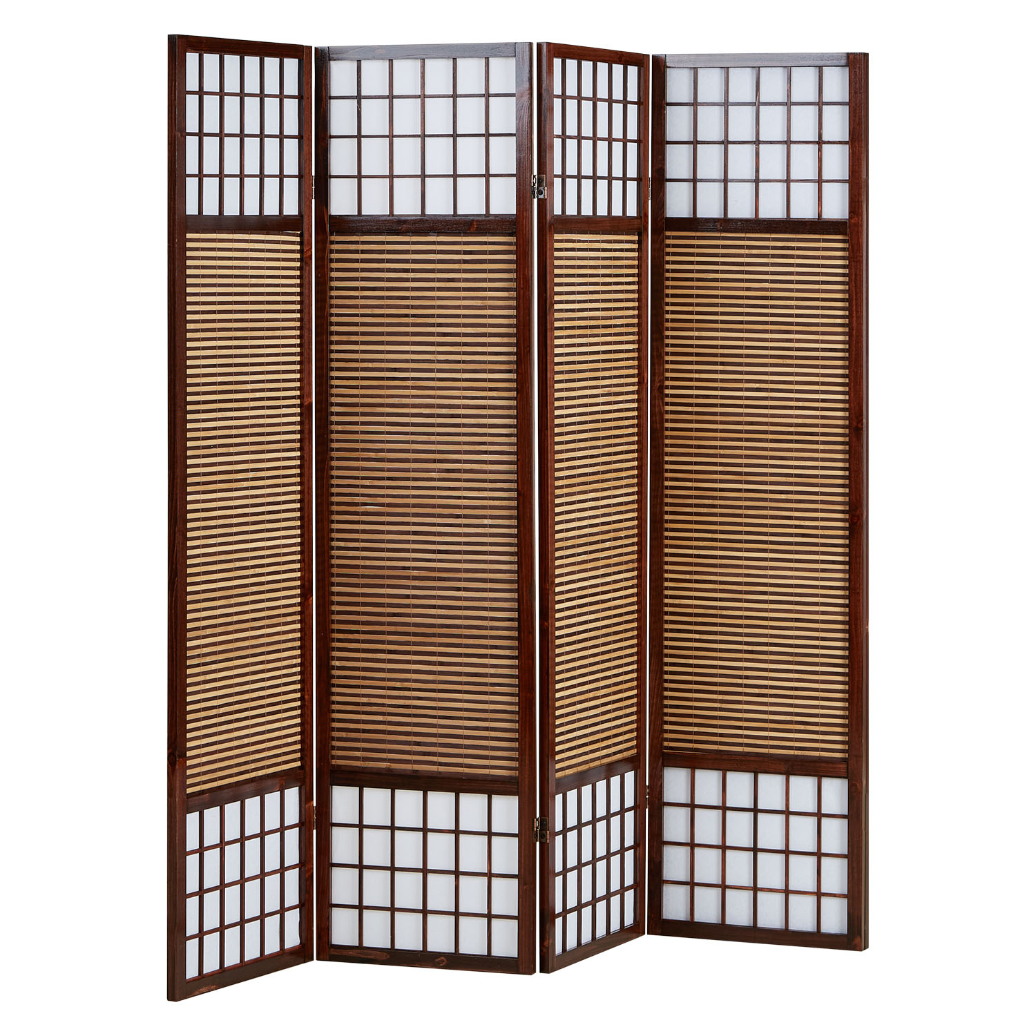 Paravent Brown Bamboo Shoji Rice Paper White | 4-panel | Wood | Room Divider Partition Privacy Screen