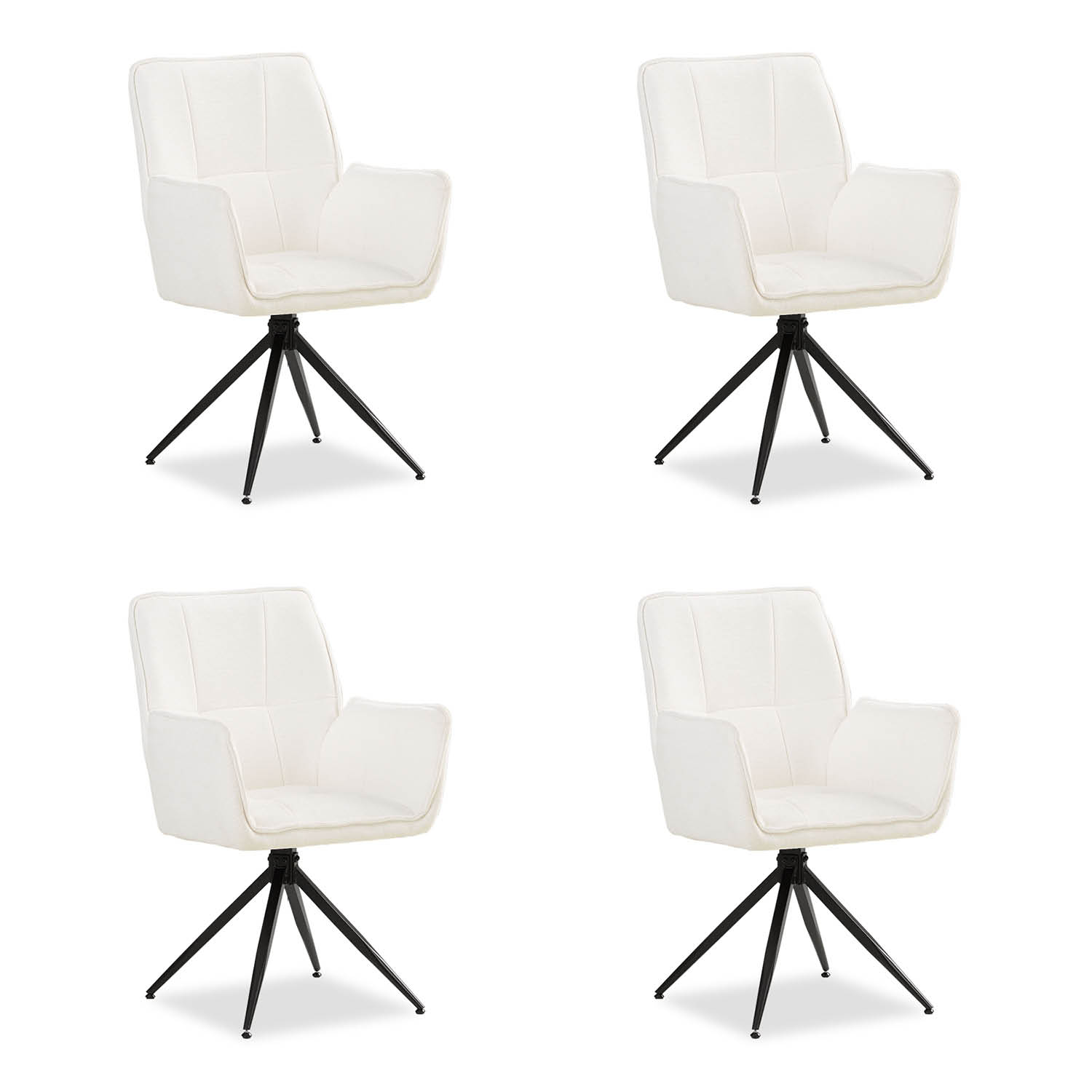 Upholstered Chair Chenille Wool White | Set of 4 | swivel | with Armrests | Kitchen Dining Room Office