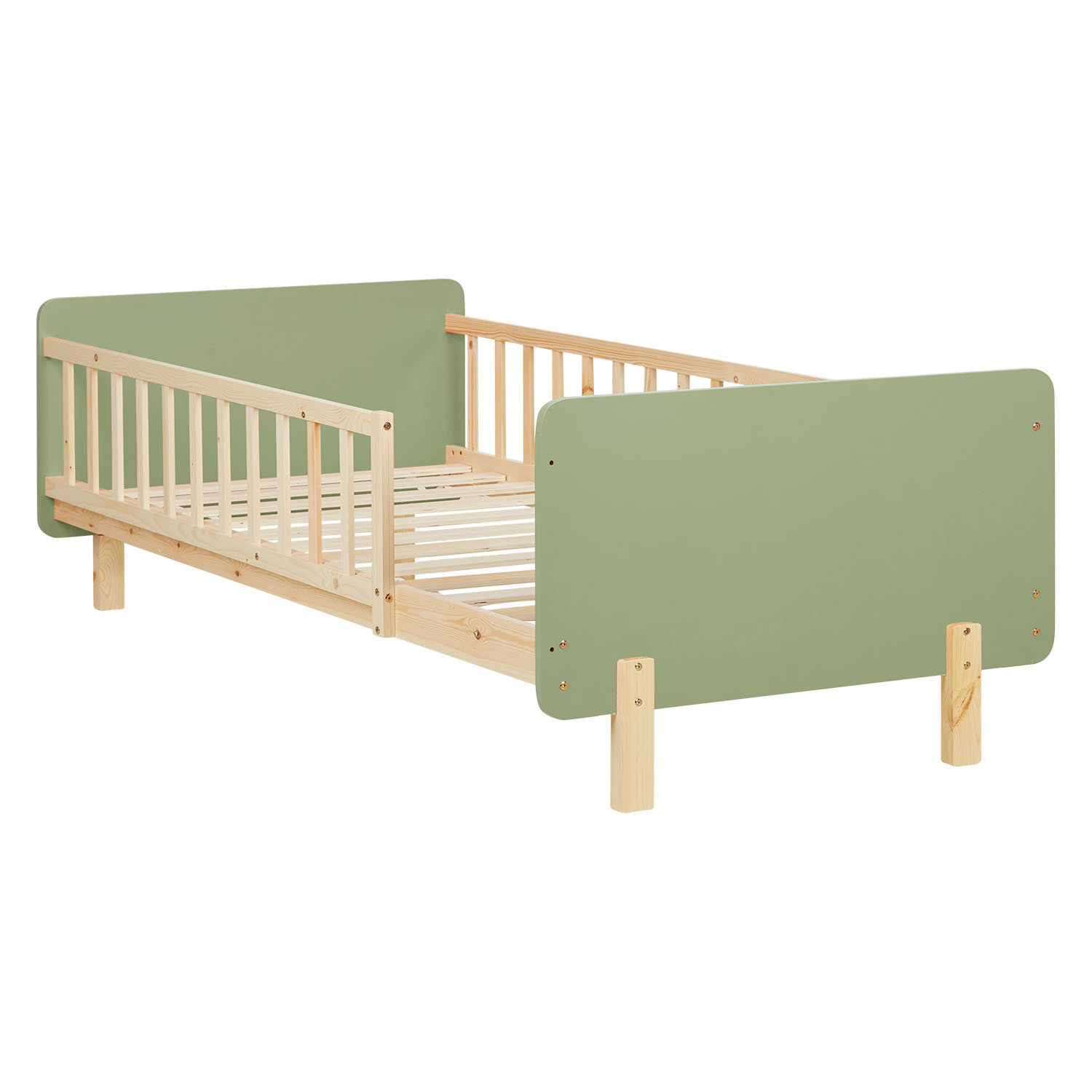 Single bed 90x200 cm Green with Mattress Wooden Bed frame Toddler bed with safety rail Kids bed Childrens bed Slatted frame