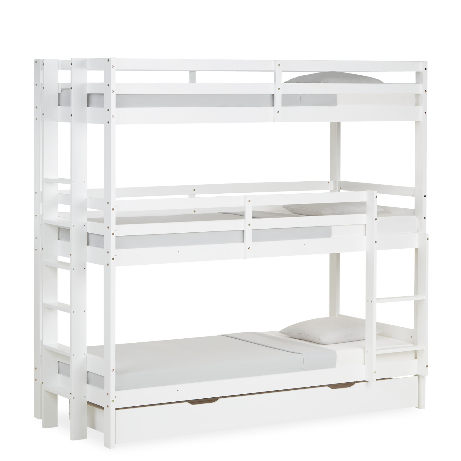 Triple Bunk Bed 90x200 with Mattresses Children´s Bed High Sleeper Cot White Wood Loft Bed Kids Bed