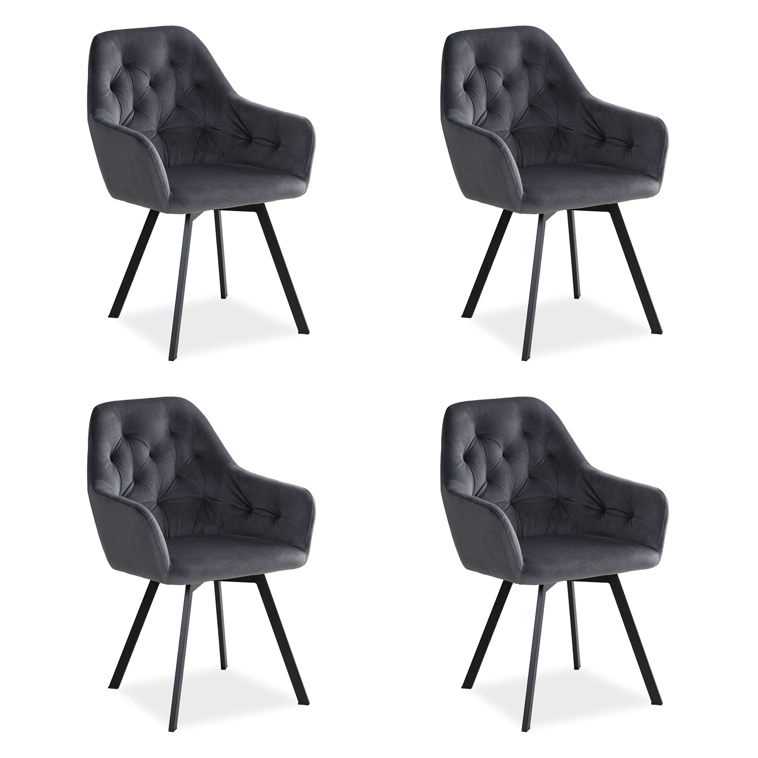 Upholstered Chair Velvet Grey | Set of 4 | swivel | with Armrests | Kitchen Dining Room Office