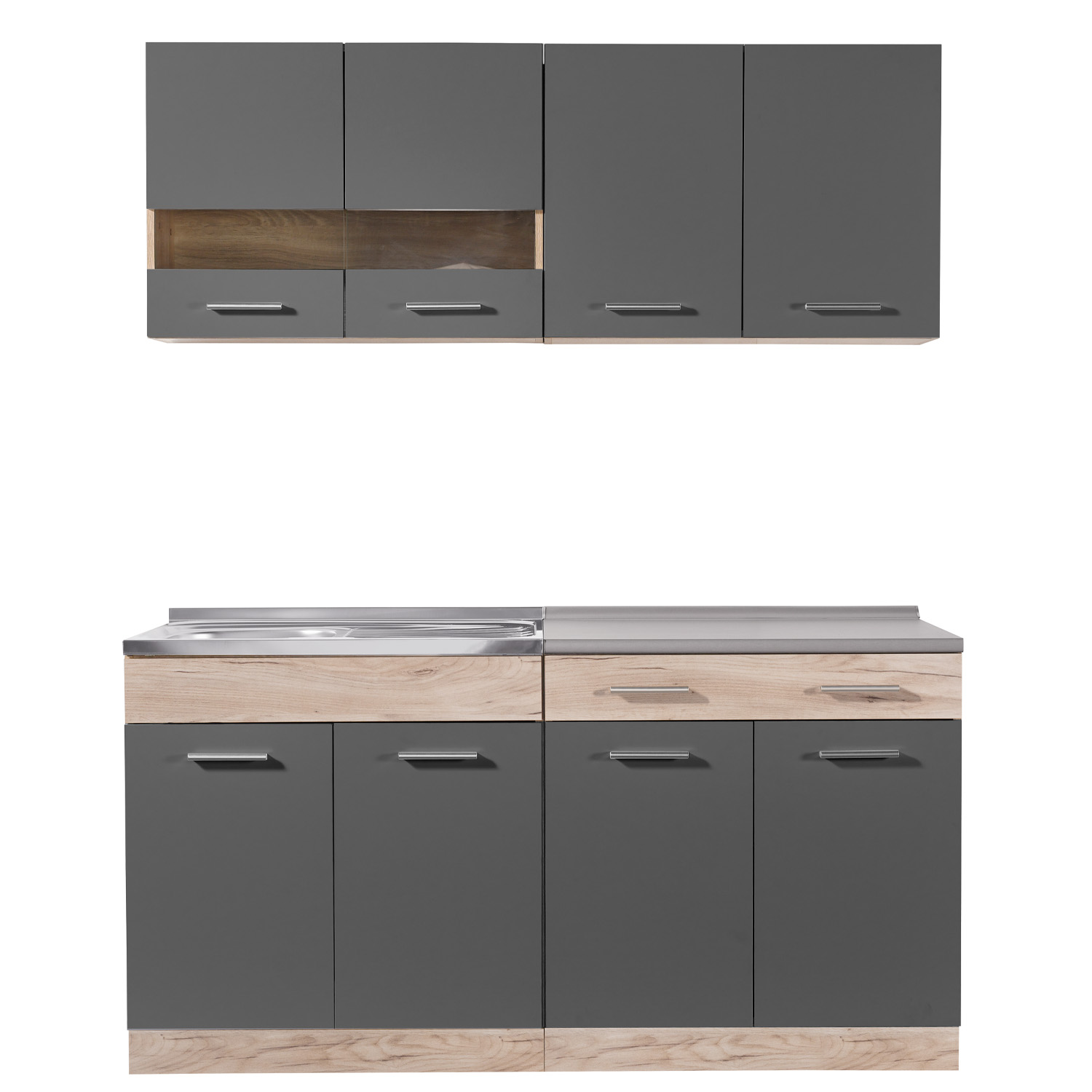 160 cm Gray Oak Kitchen Unit – Modern Kitchen Unit Without Appliances, Featuring Storage Space