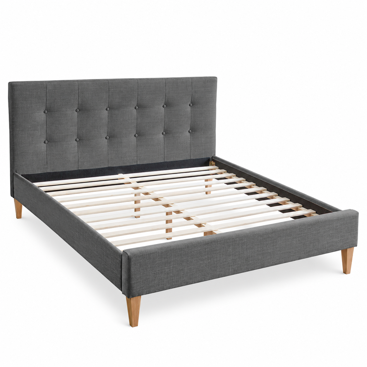 Upholstered bed 180x200 cm grey | with slatted frame | double fabric bed frame