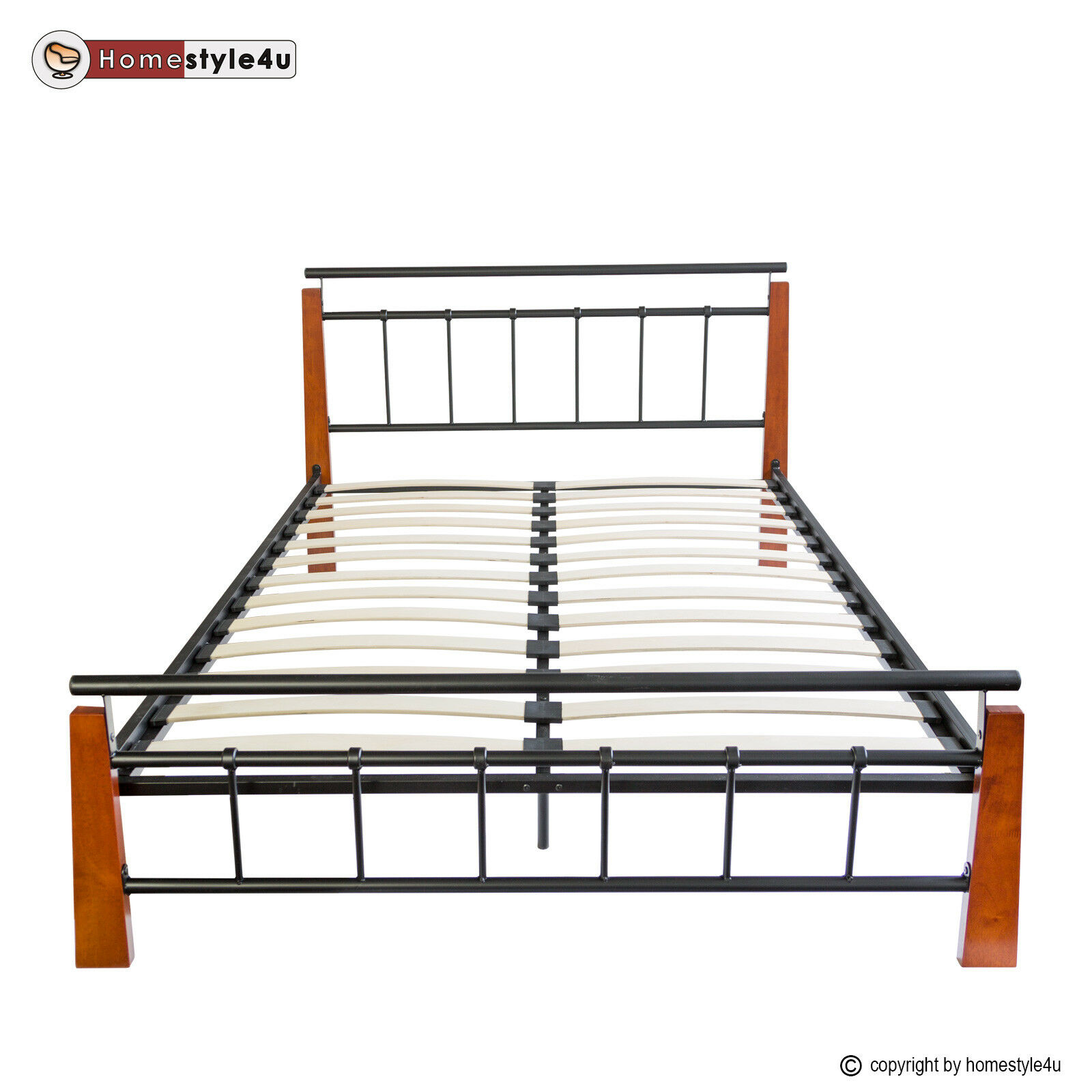 Metal Bed Iron Bed Double 180 x 200 Wood Slatted black brown bed frame 5072 Metal Bed Iron Bed Double 180 x 200 Wood Slatted black brown bed frame 5072