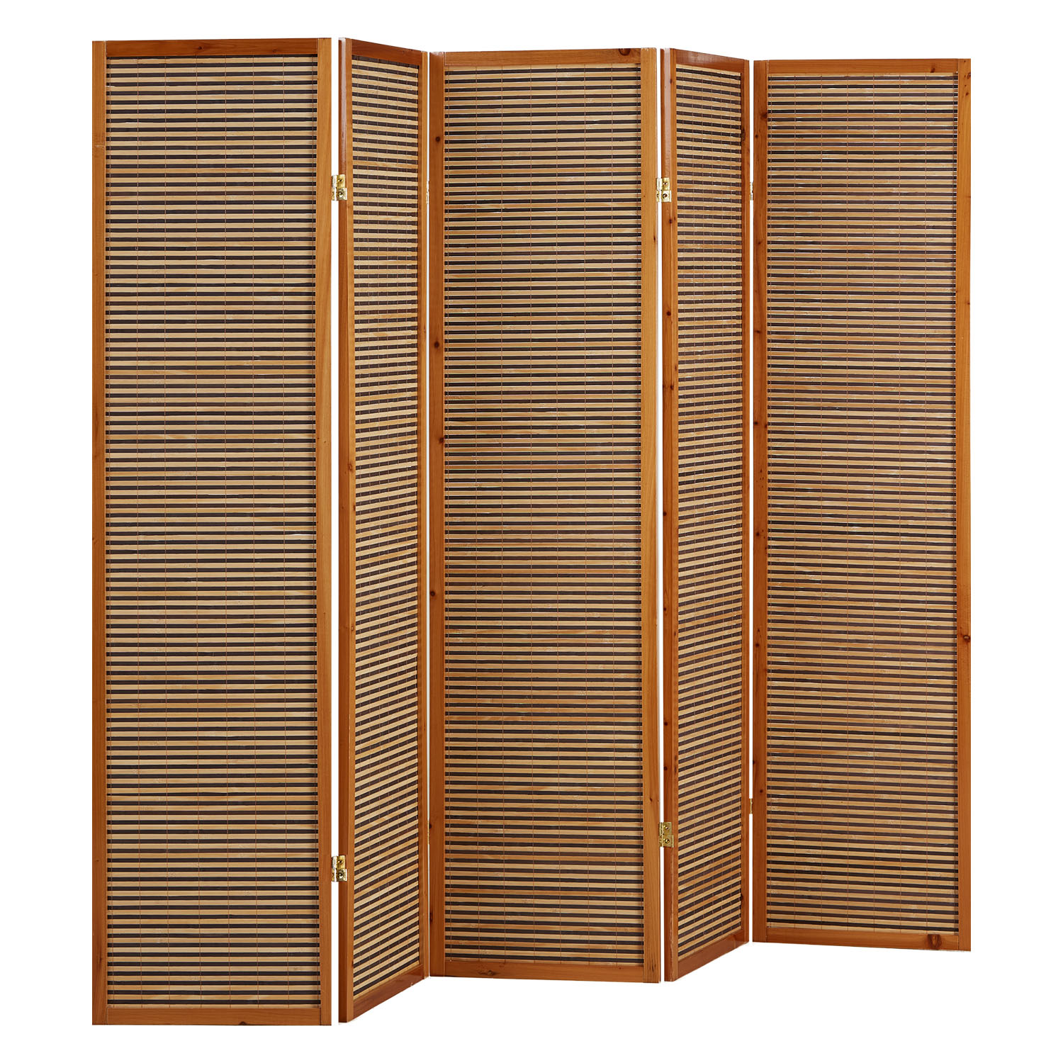 Paravent Brown Wooden Slats | 5-panel | Wood | Room Divider Partition Privacy Screen