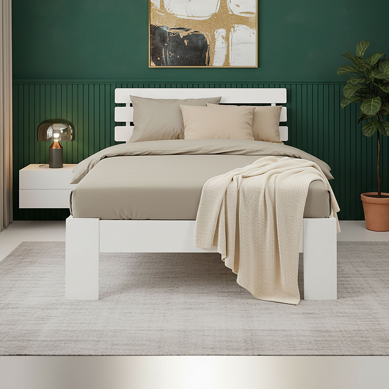 Wood Bed 90x200 cm White | Single Bed | with Spring Mattress | Solid | Youth Guest Bedroom