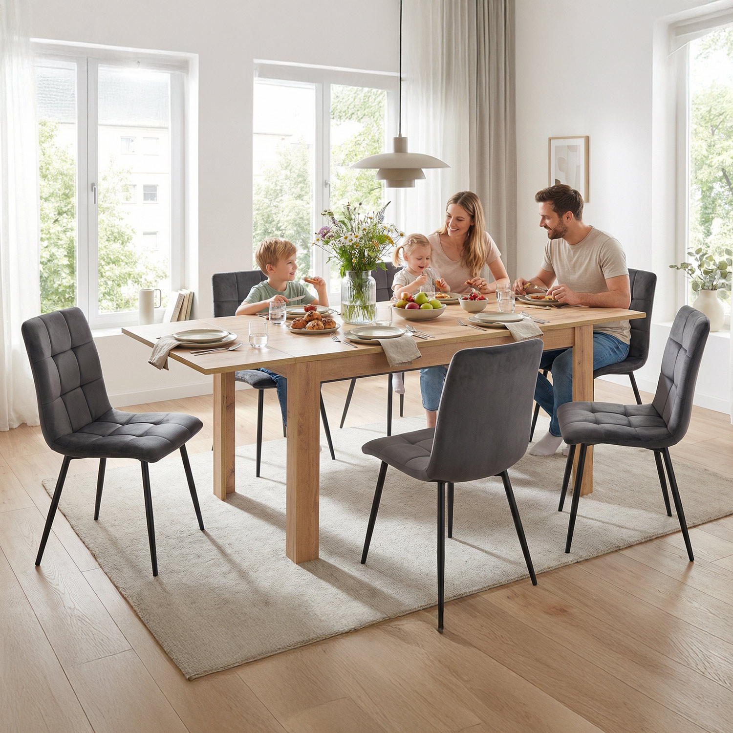 Modern Dining Table Kitchen Table Wooden Table 135x86 cm Wotan Oak 8 Seater Extendable