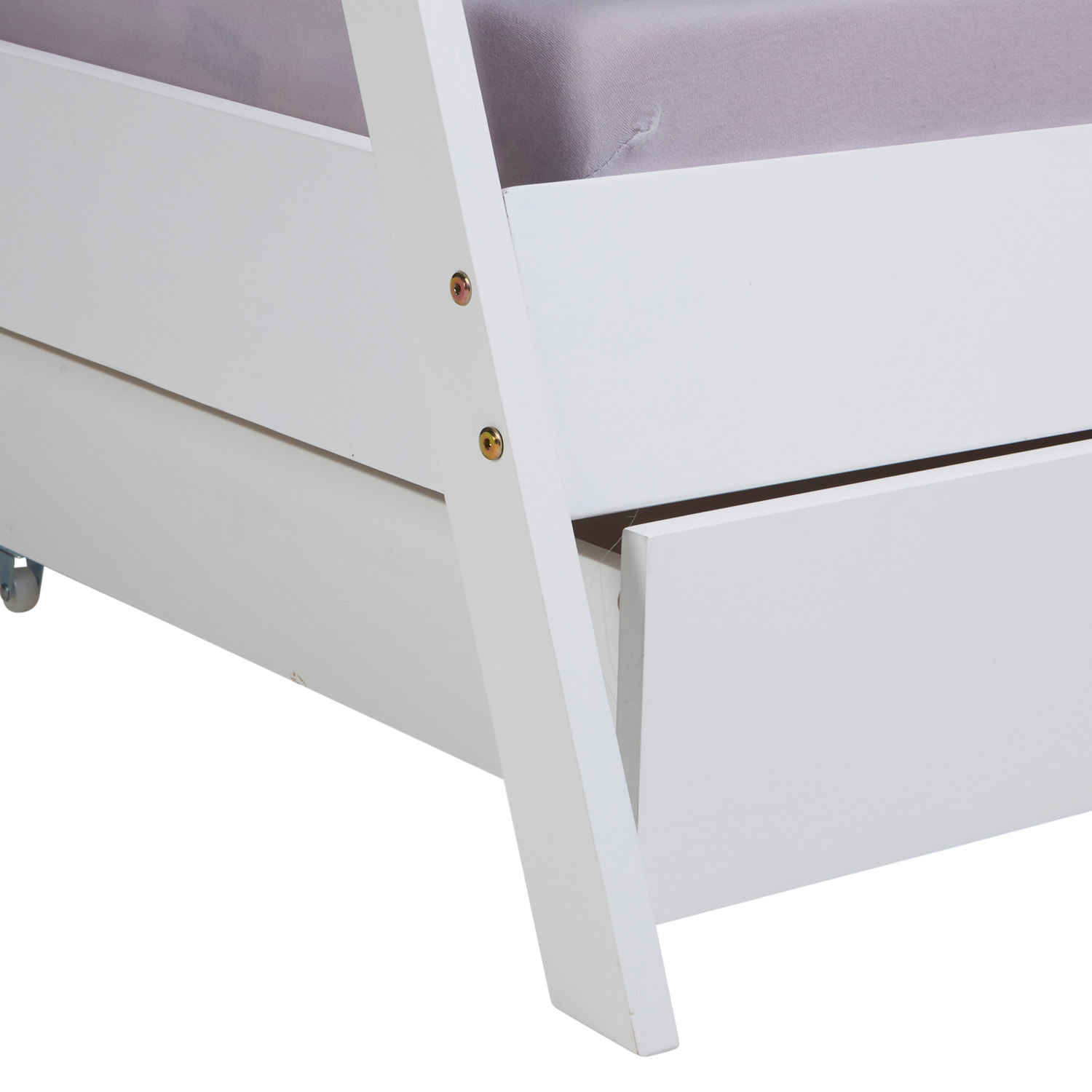 Children's Bed 90x200 cm White Gray Fabric | Tent Bed with Drawers | Single Bed | with Slatted Frame | Wood