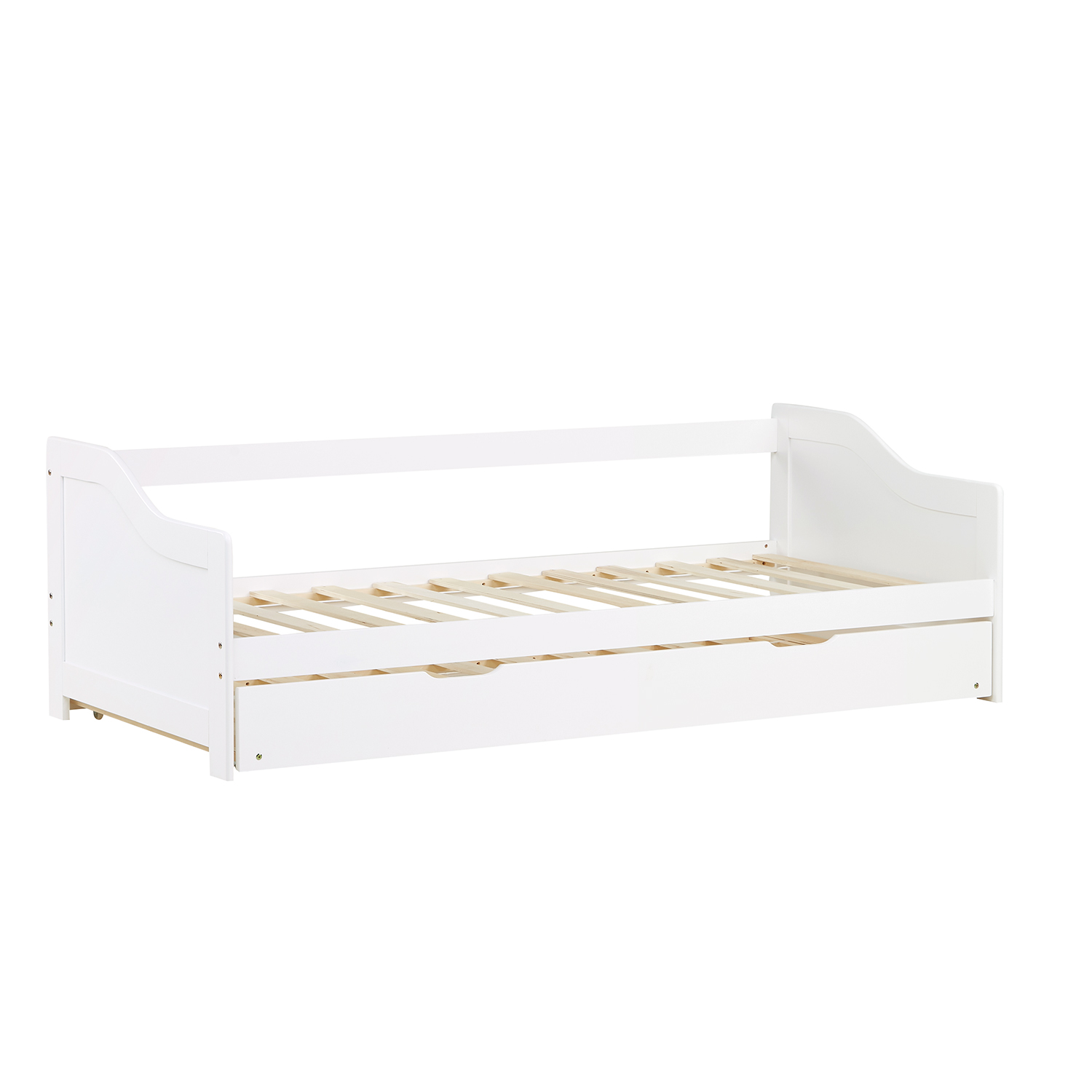 Wooden Bed 90x200 cm White | Extends to a Double Bed | Bunk Bed | With Slatted Base | Pull-Out Bed, Functional Bed, Duo Bed