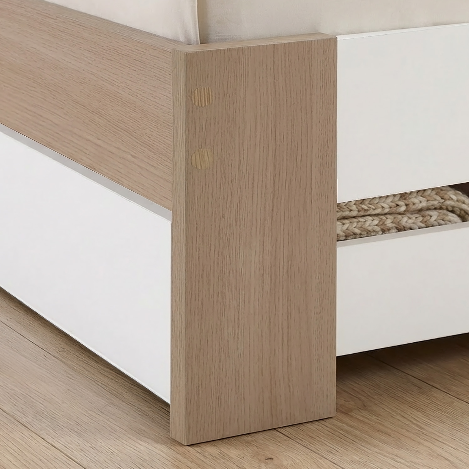 Wood Bed 90x200 cm Brown Oak White | Single Bed | 2 Drawers | Kids Youth Guest Bedroom