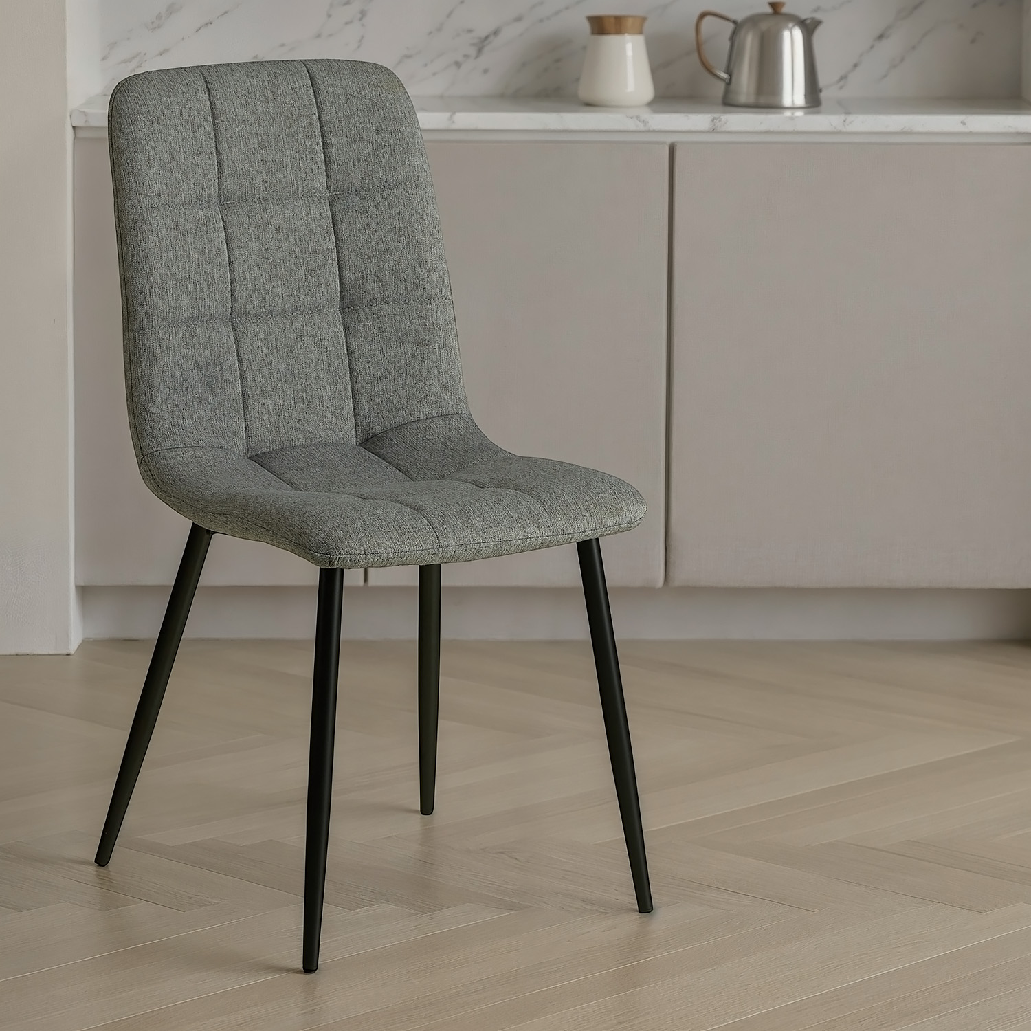 Set of 4 Gray Linen Upholstered Chairs (Armless) – Modern Dining Chairs